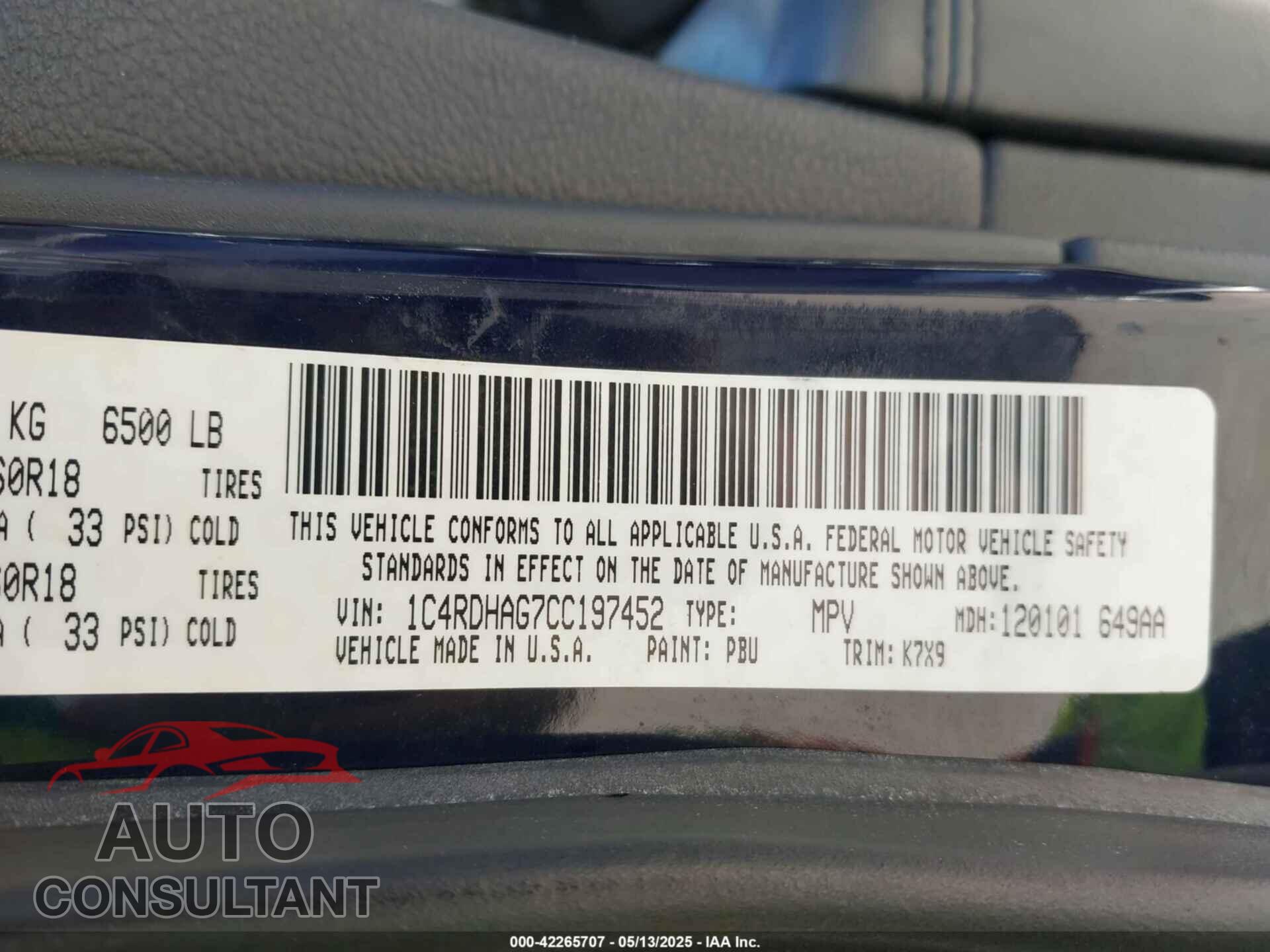 DODGE DURANGO 2012 - 1C4RDHAG7CC197452