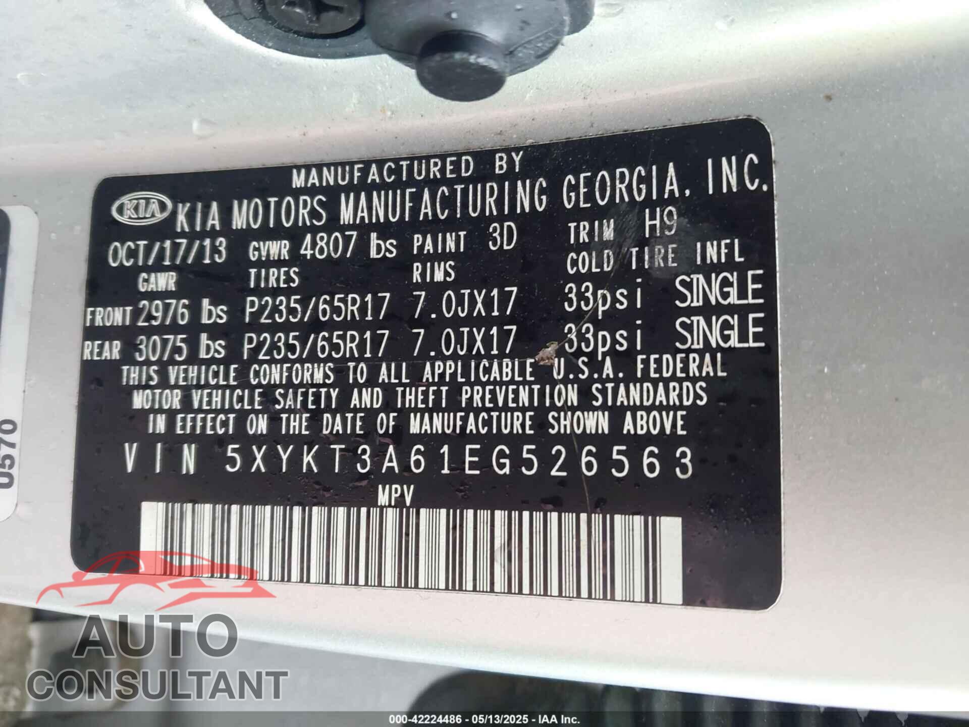 KIA SORENTO 2014 - 5XYKT3A61EG526563
