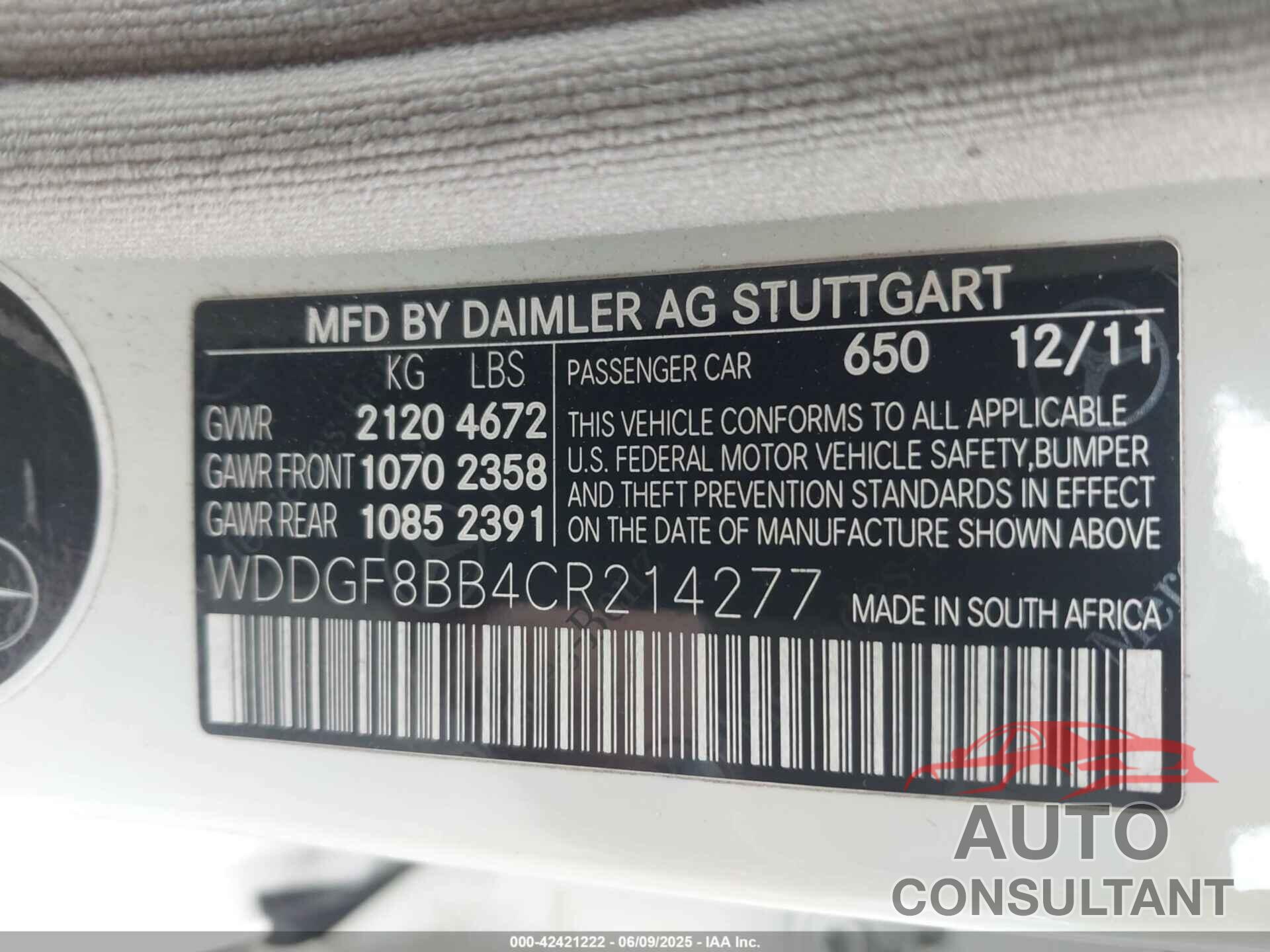 MERCEDES-BENZ C 300 2012 - WDDGF8BB4CR214277