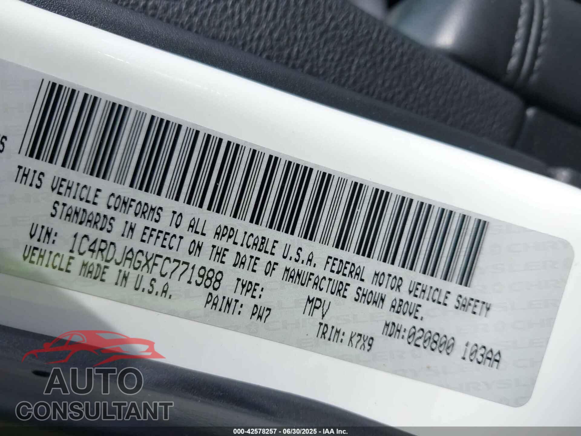 DODGE DURANGO 2015 - 1C4RDJAGXFC771988
