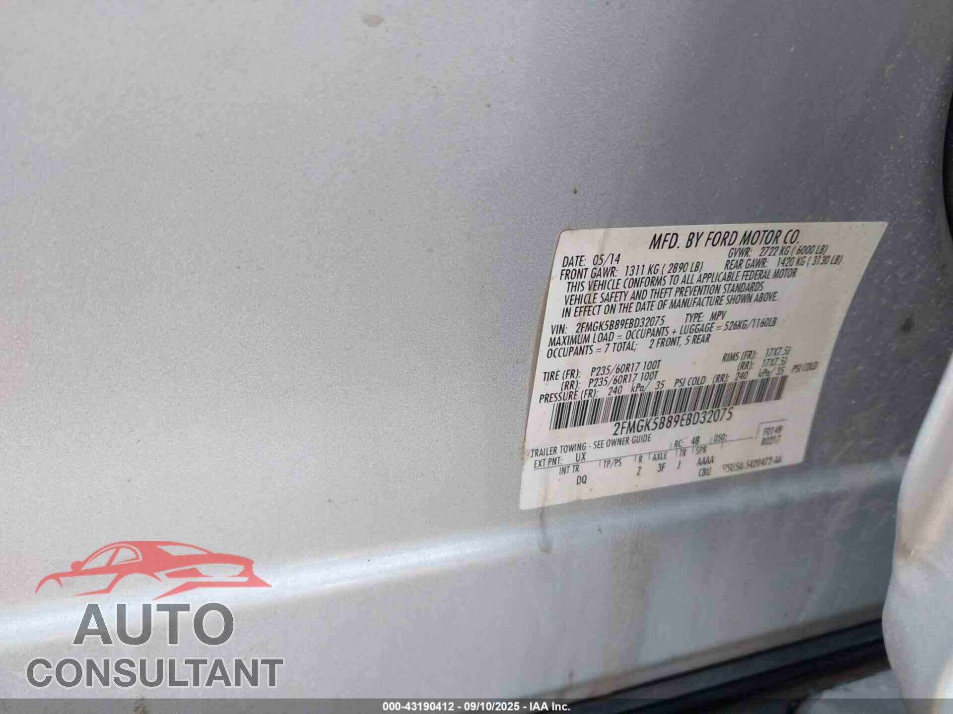 FORD FLEX 2014 - 2FMGK5B89EBD32075
