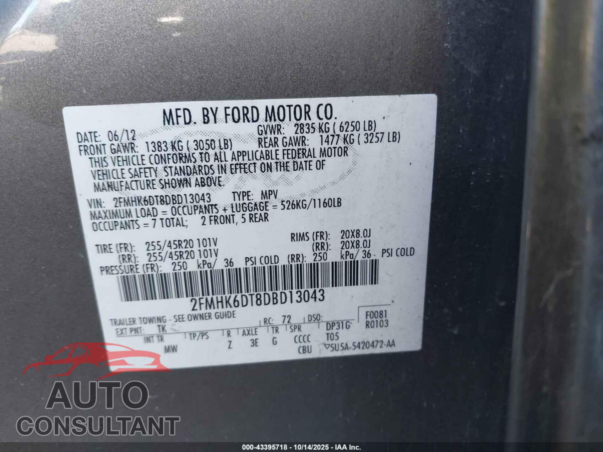 FORD FLEX 2013 - 2FMHK6DT8DBD13043