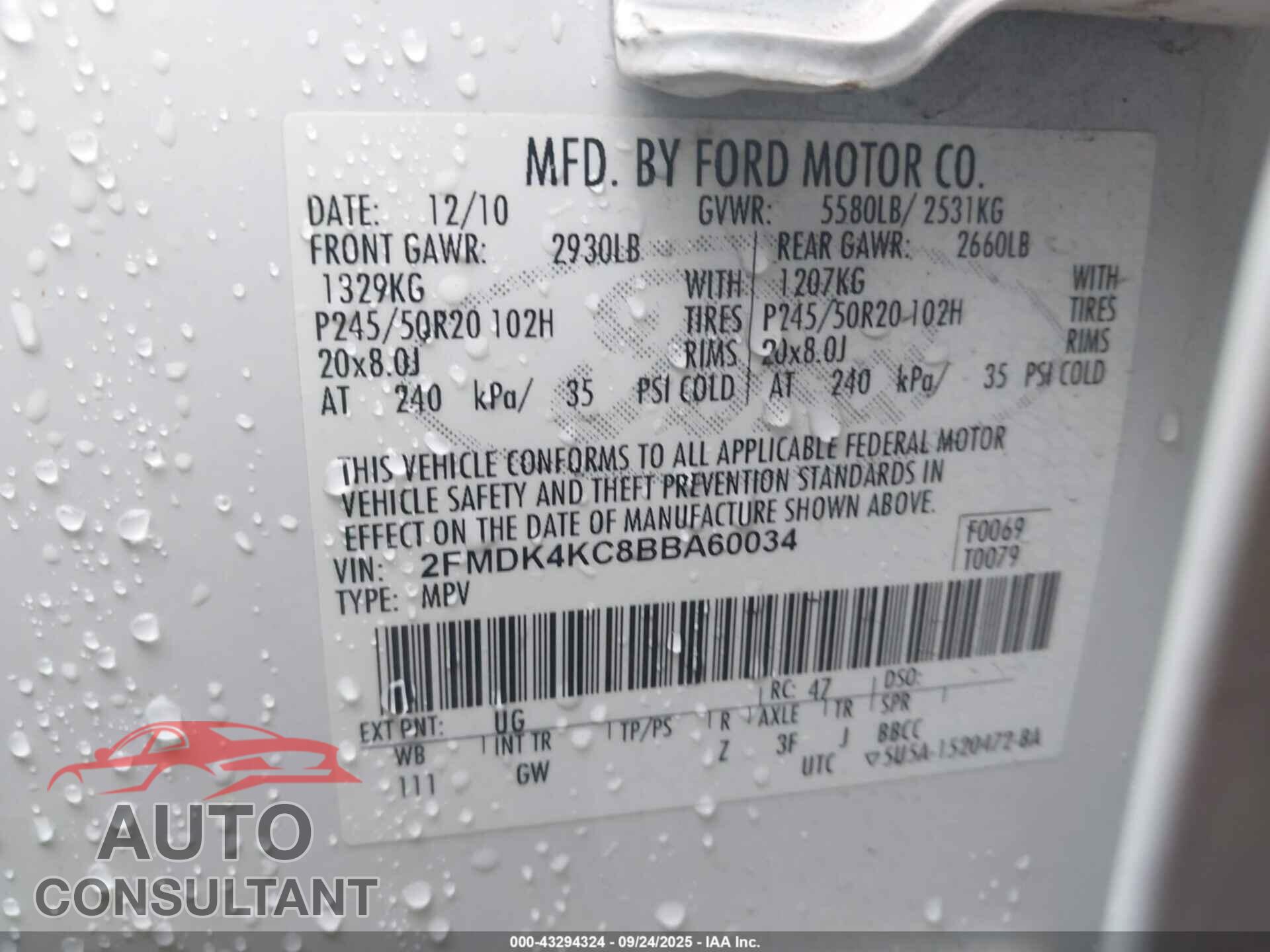 FORD EDGE 2011 - 2FMDK4KC8BBA60034