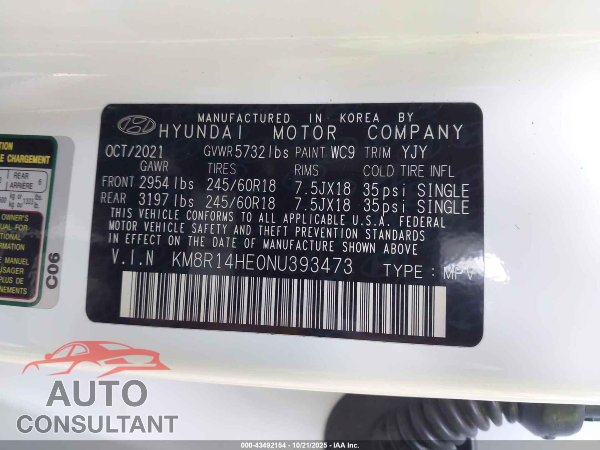 HYUNDAI PALISADE 2022 - KM8R14HE0NU393473