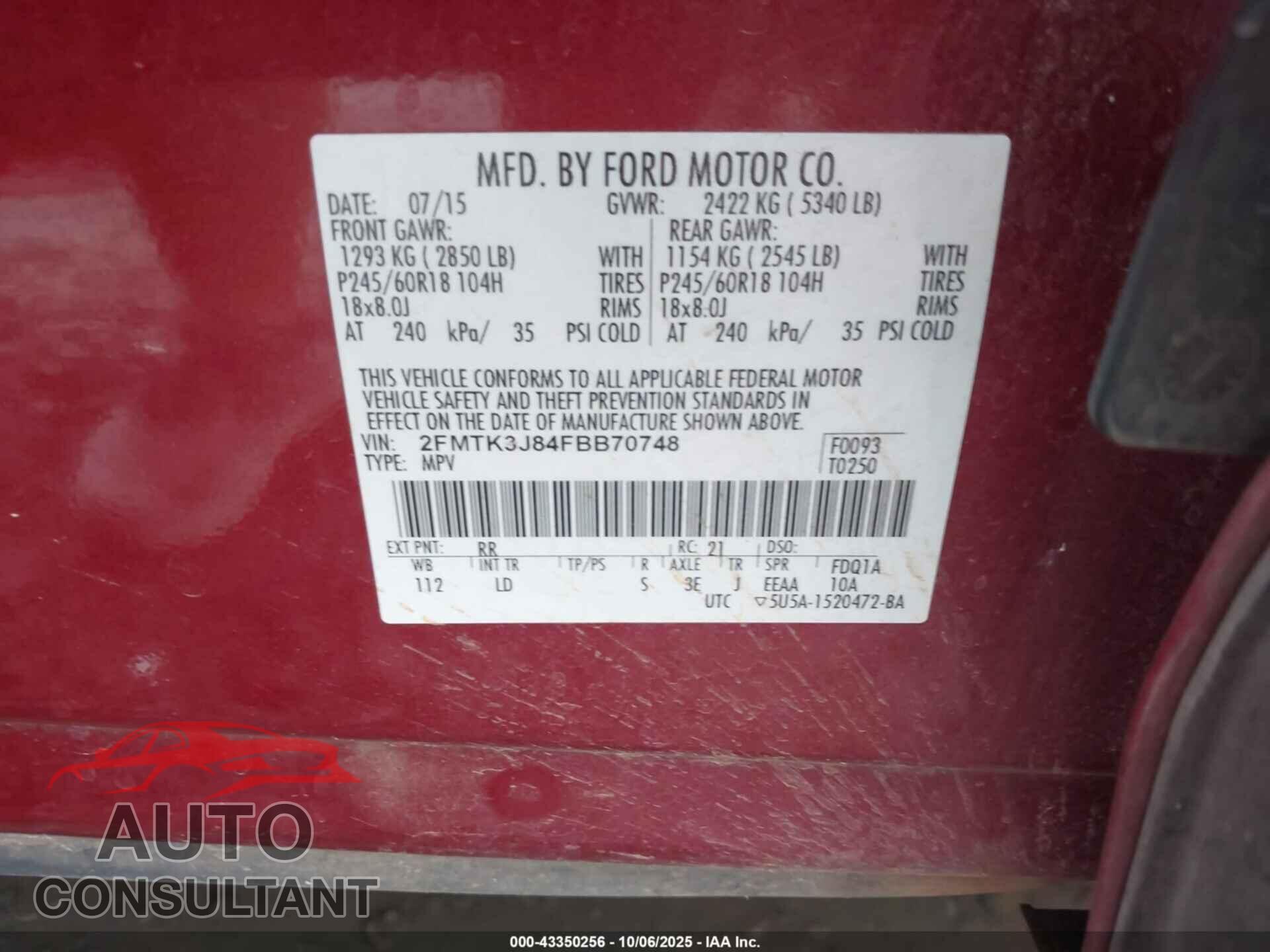 FORD EDGE 2015 - 2FMTK3J84FBB70748