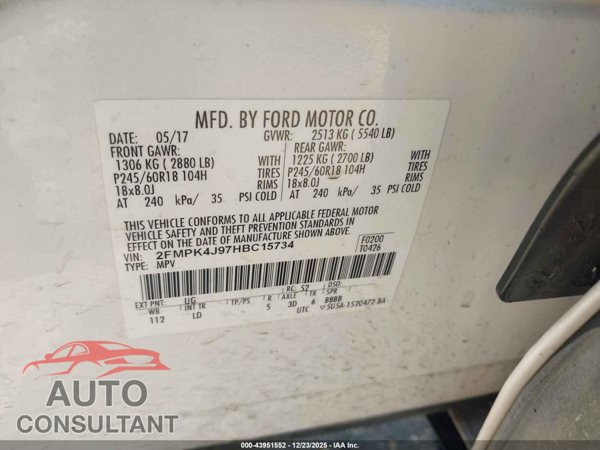 FORD EDGE 2017 - 2FMPK4J97HBC15734