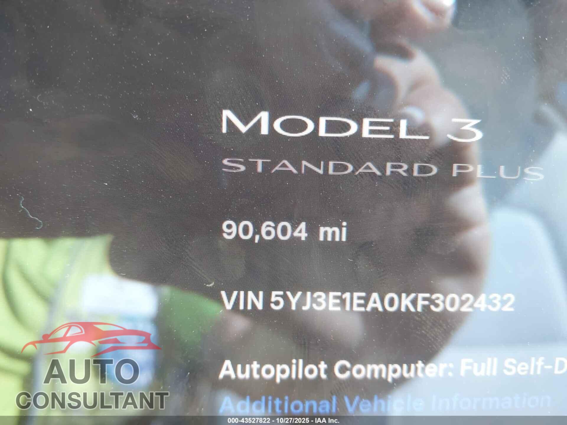 TESLA MODEL 3 2019 - 5YJ3E1EA0KF302432