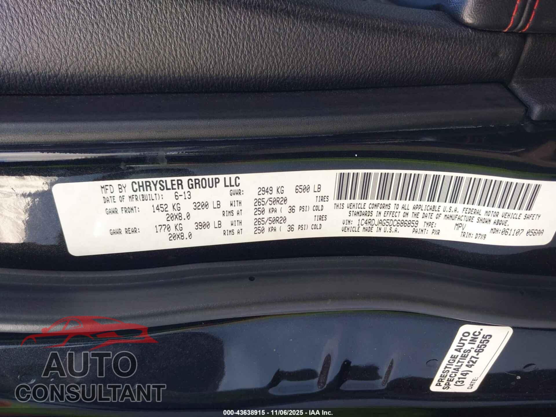 DODGE DURANGO 2013 - 1C4RDJAG5DC686859
