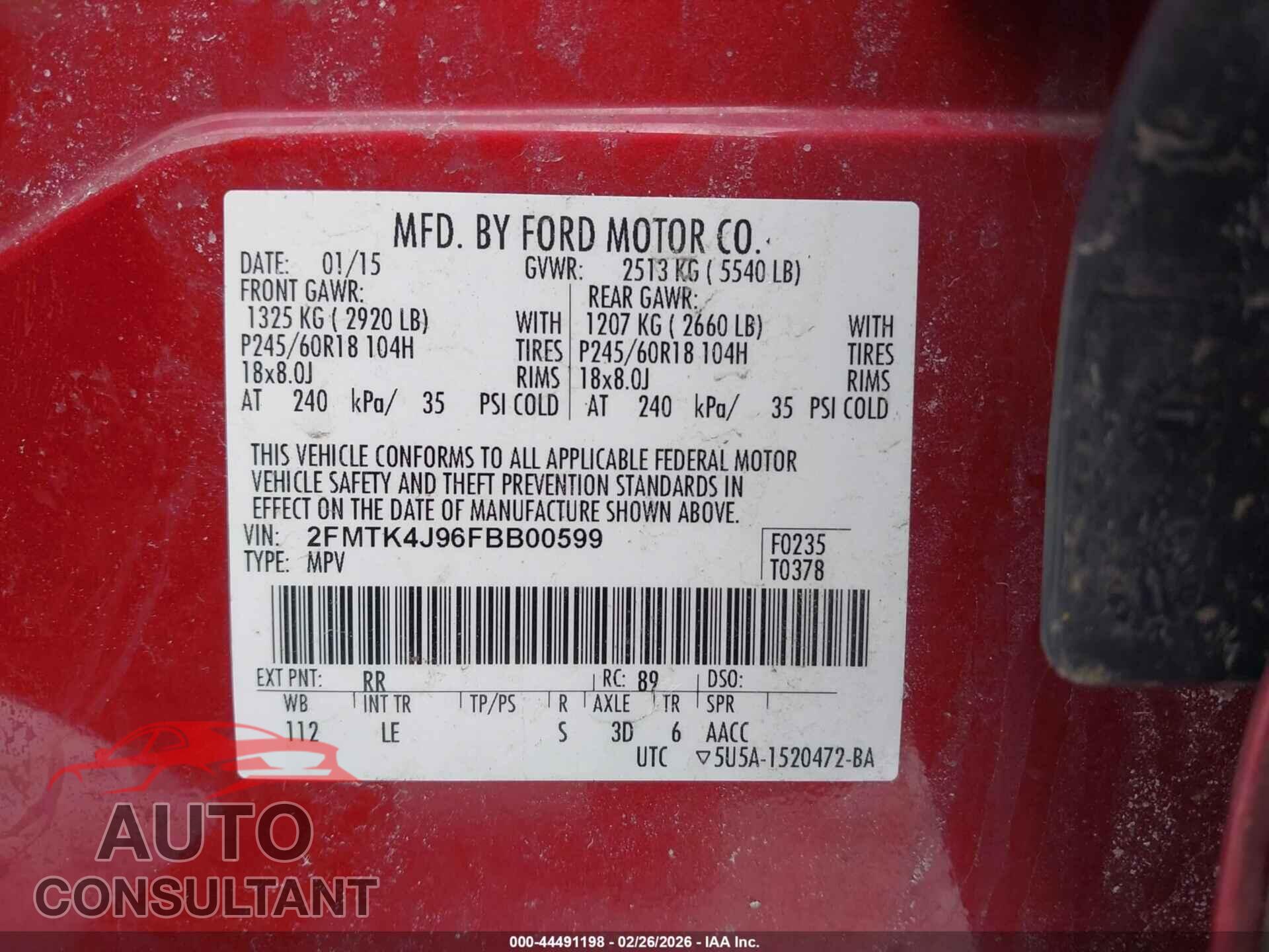 FORD EDGE 2015 - 2FMTK4J96FBB00599