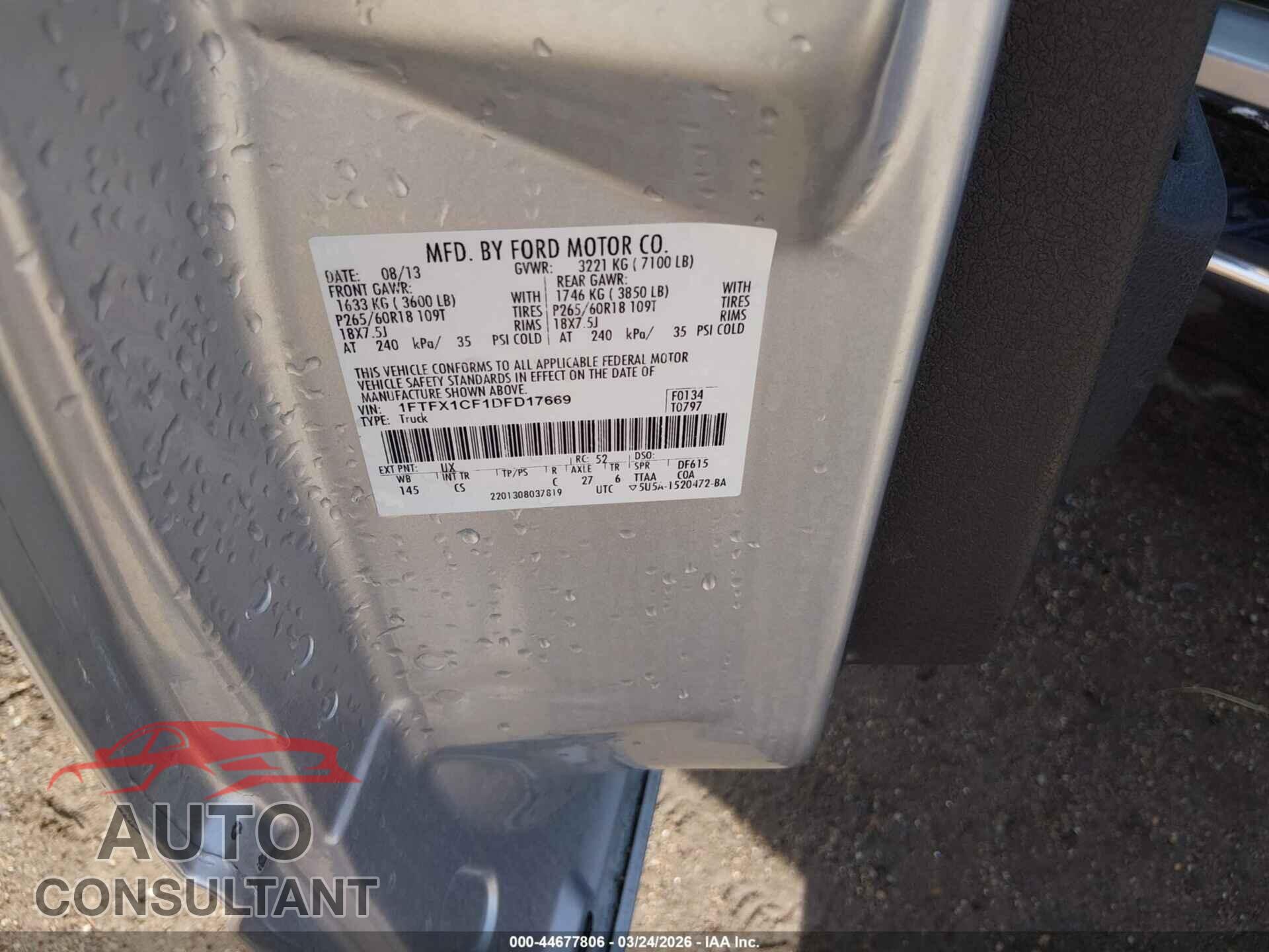 FORD F-150 2013 - 1FTFX1CF1DFD17669