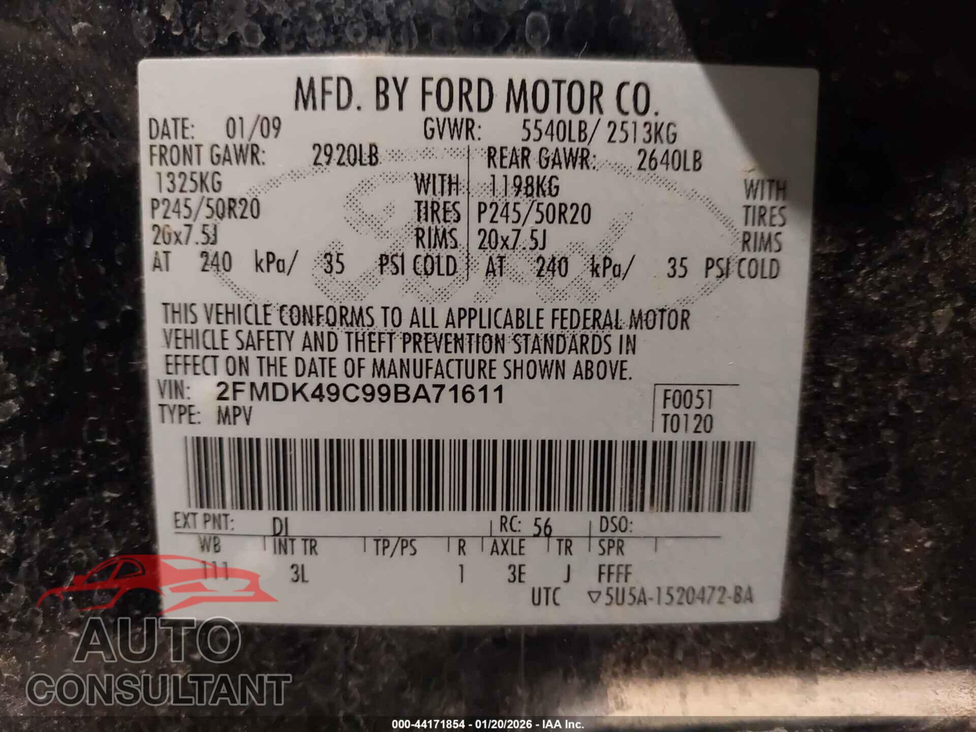 FORD EDGE 2009 - 2FMDK49C99BA71611