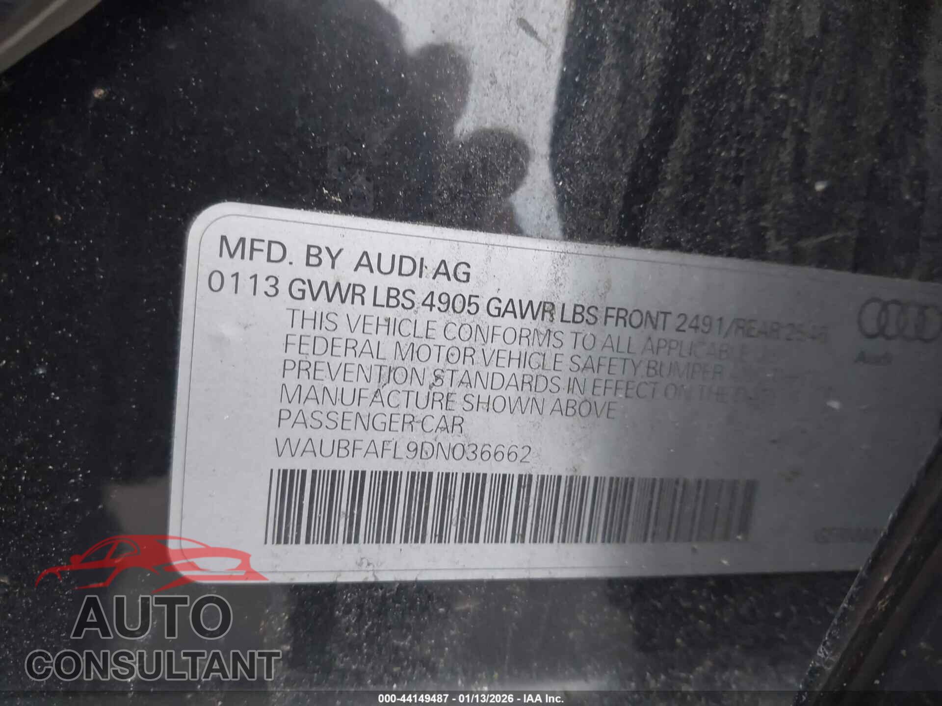 AUDI A4 2013 - WAUBFAFL9DN036662