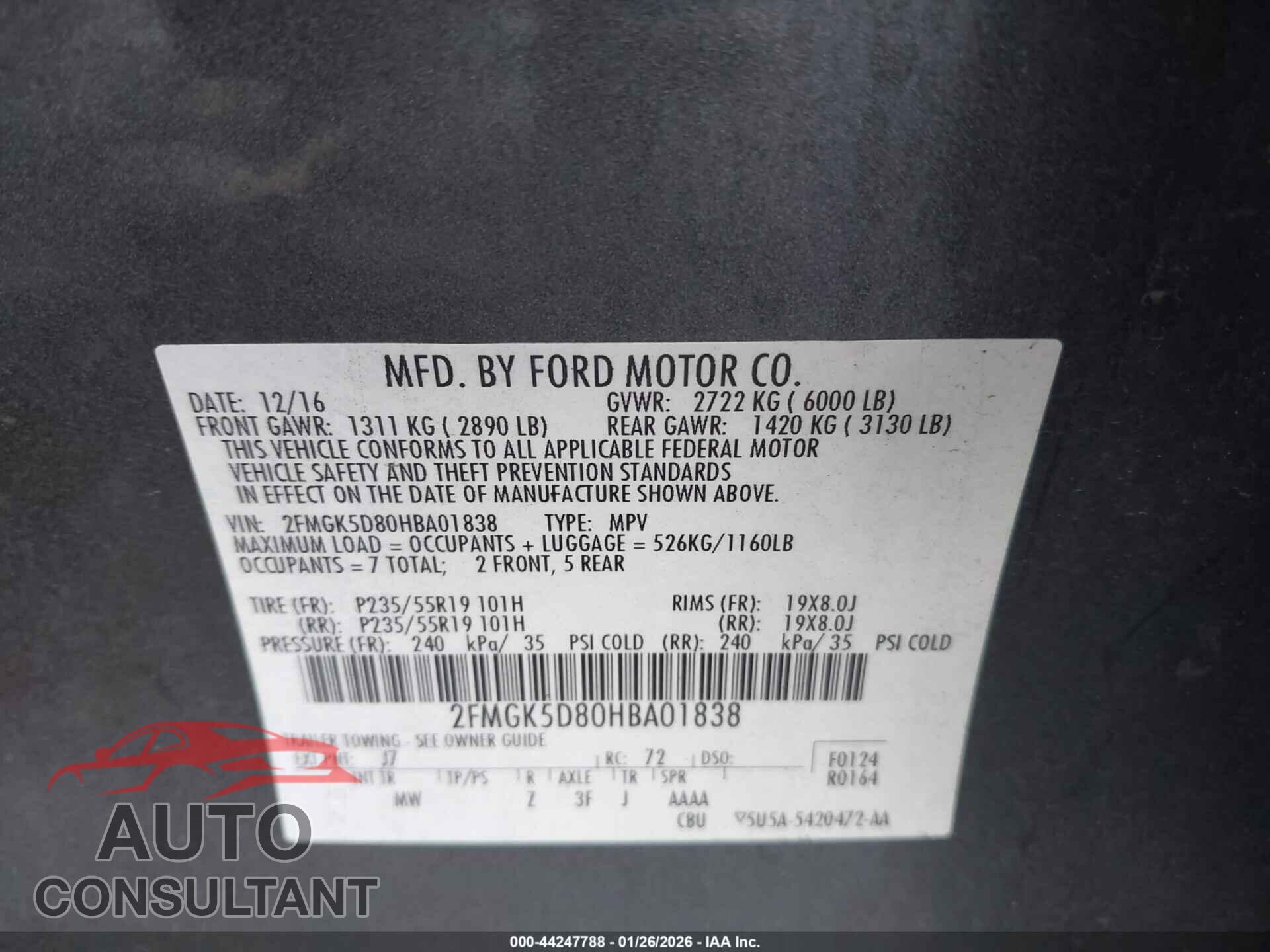 FORD FLEX 2017 - 2FMGK5D80HBA01838