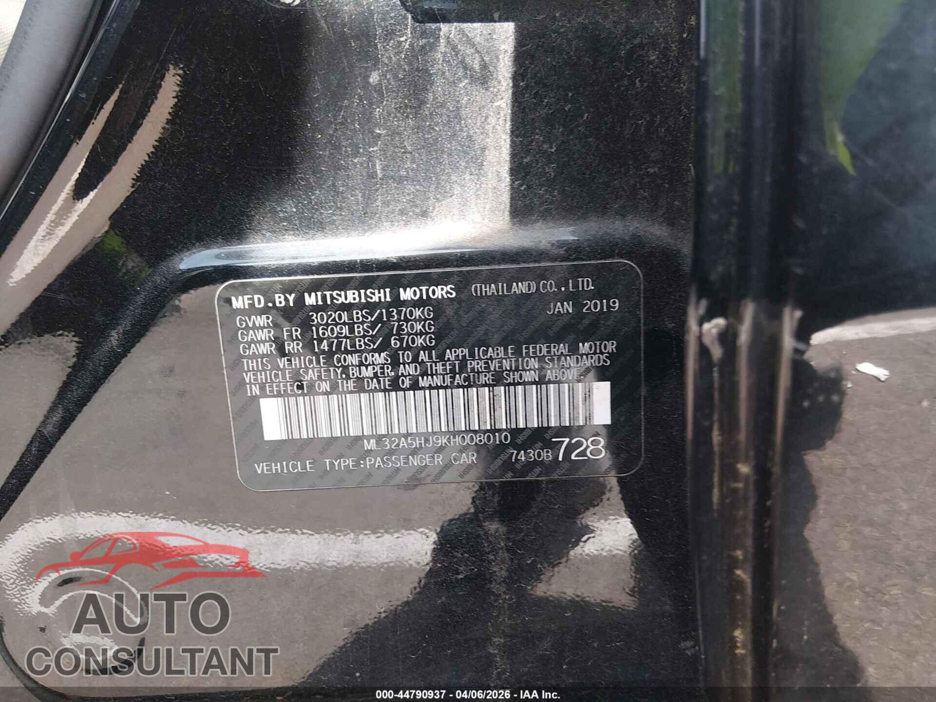 MITSUBISHI MIRAGE 2019 - ML32A5HJ9KH008010