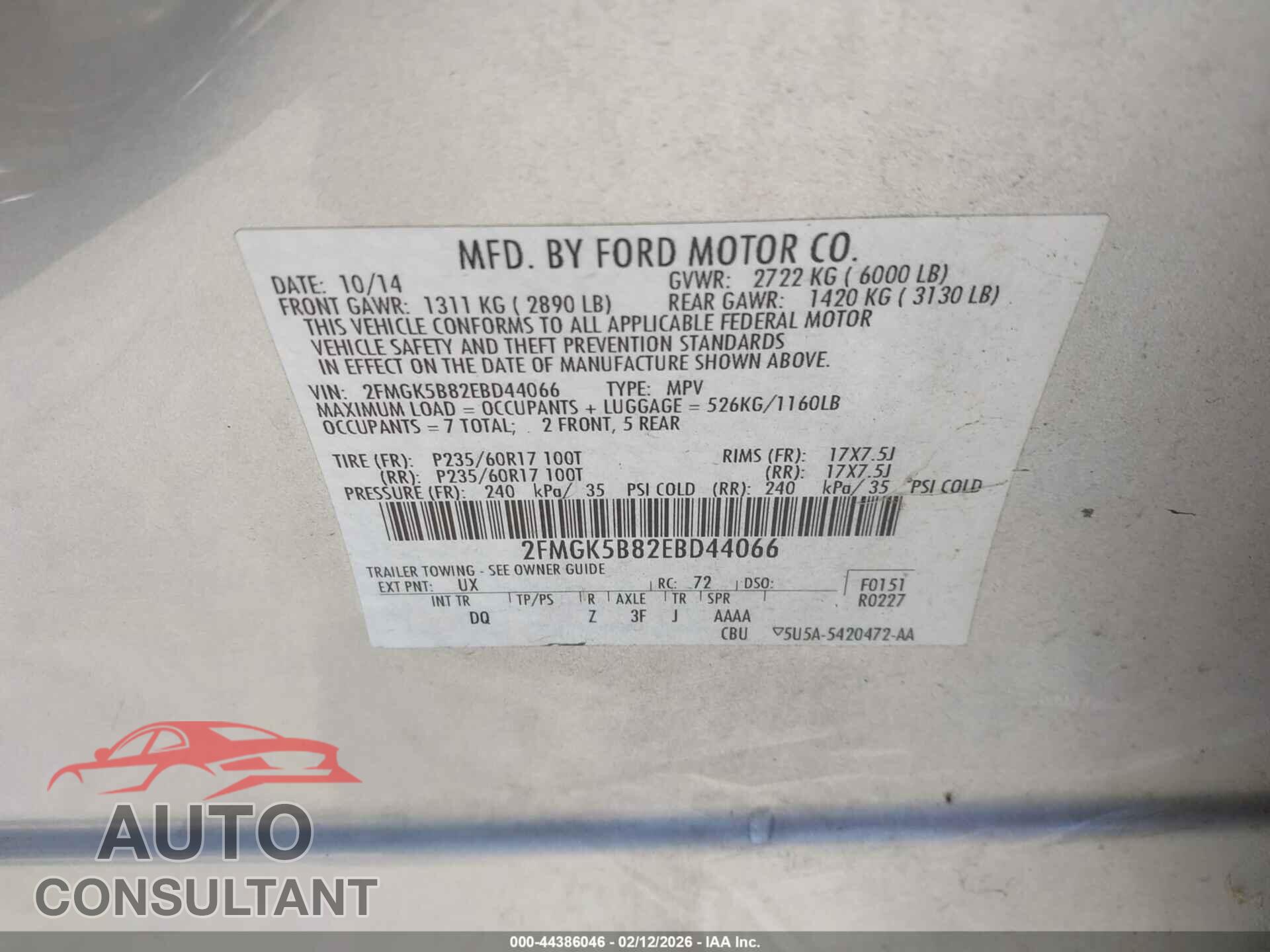 FORD FLEX 2014 - 2FMGK5B82EBD44066