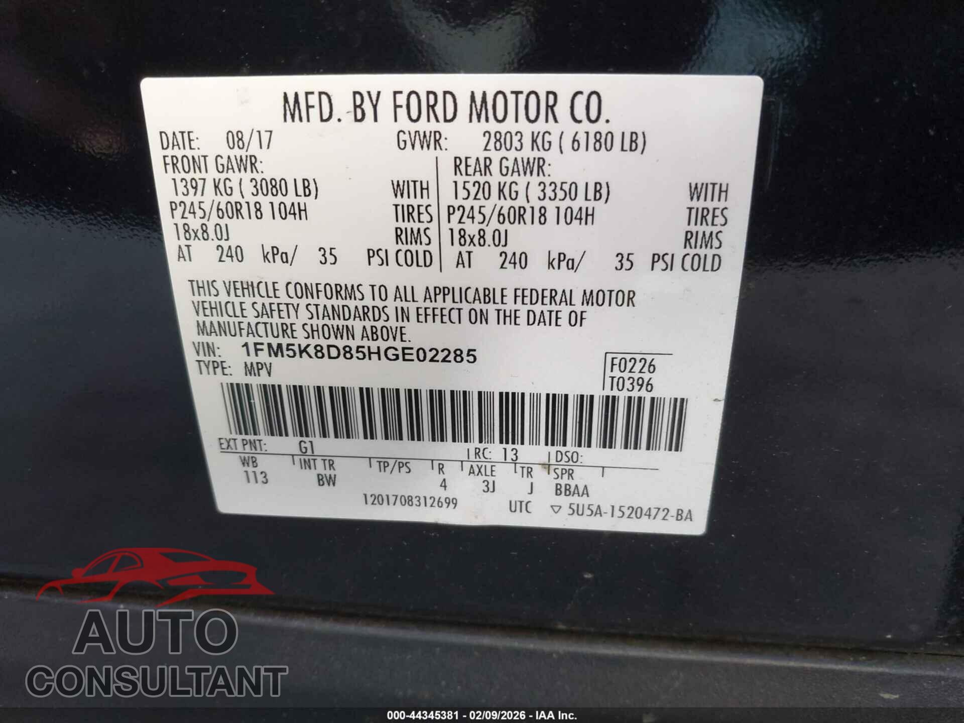 FORD EXPLORER 2017 - 1FM5K8D85HGE02285