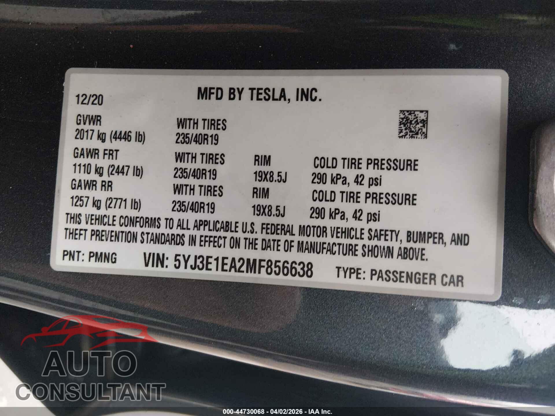 TESLA MODEL 3 2021 - 5YJ3E1EA2MF856638