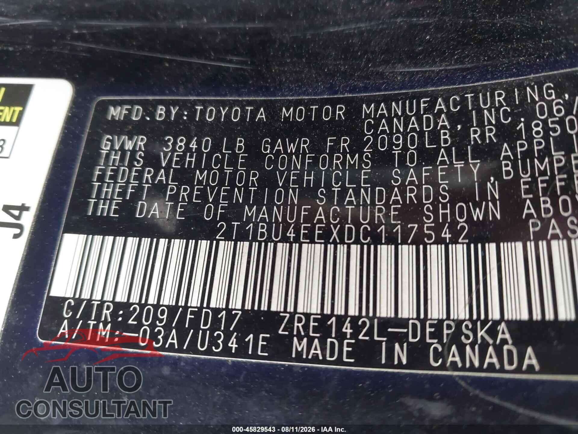 TOYOTA COROLLA 2013 - 2T1BU4EEXDC117542