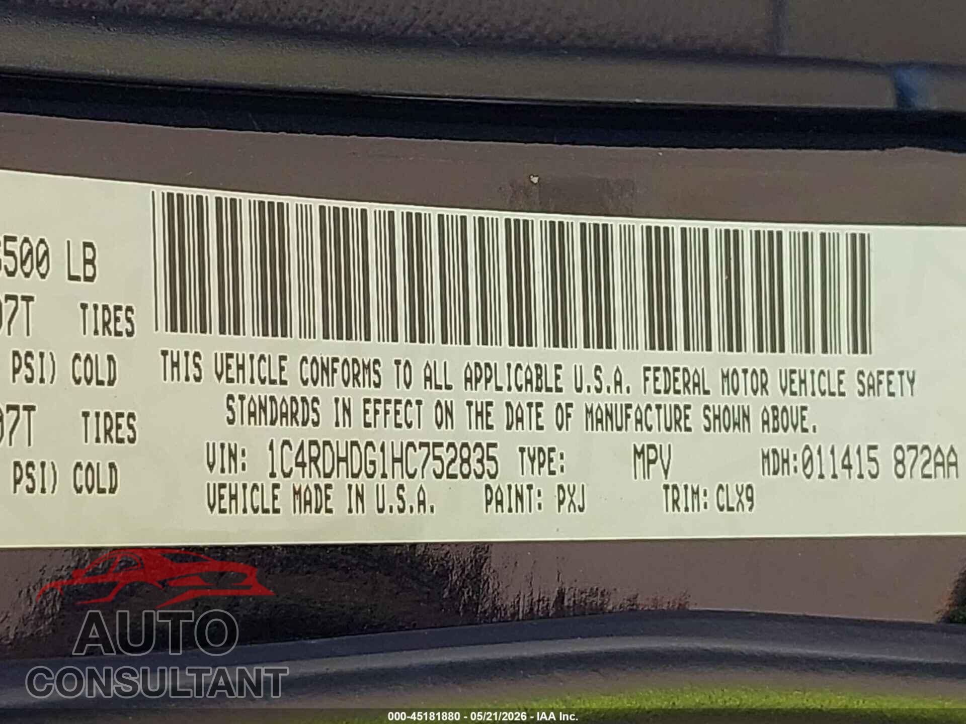 DODGE DURANGO 2017 - 1C4RDHDG1HC752835