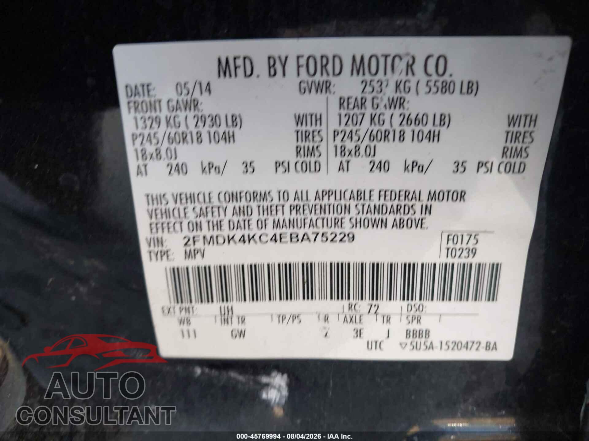 FORD EDGE 2014 - 2FMDK4KC4EBA75229