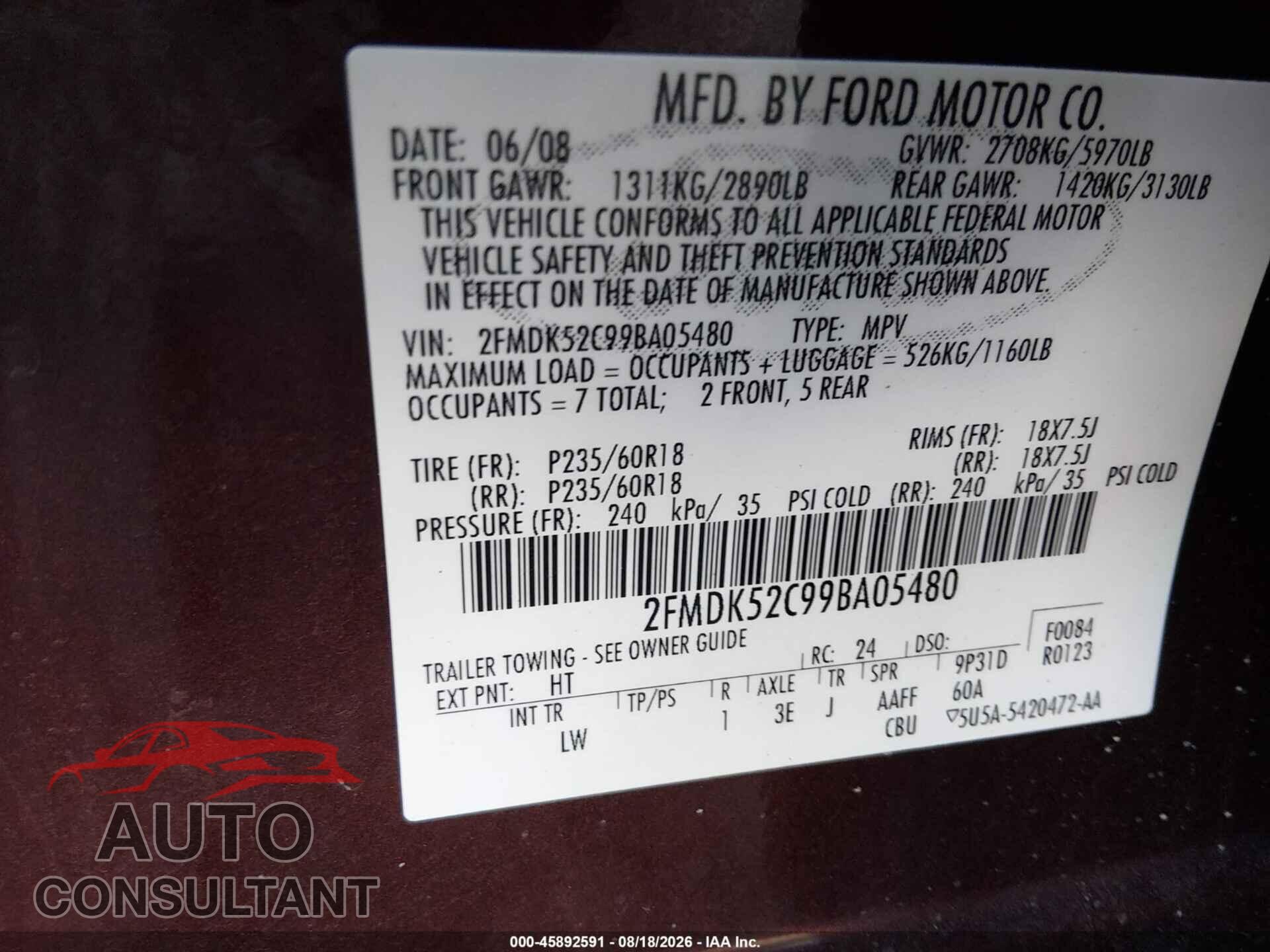 FORD FLEX 2009 - 2FMDK52C99BA05480