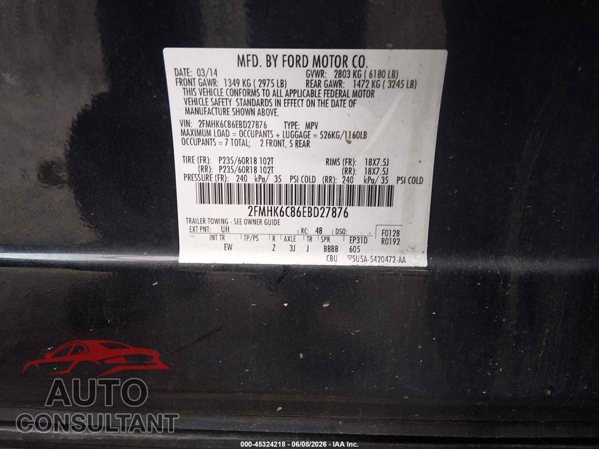 FORD FLEX 2014 - 2FMHK6C86EBD27876