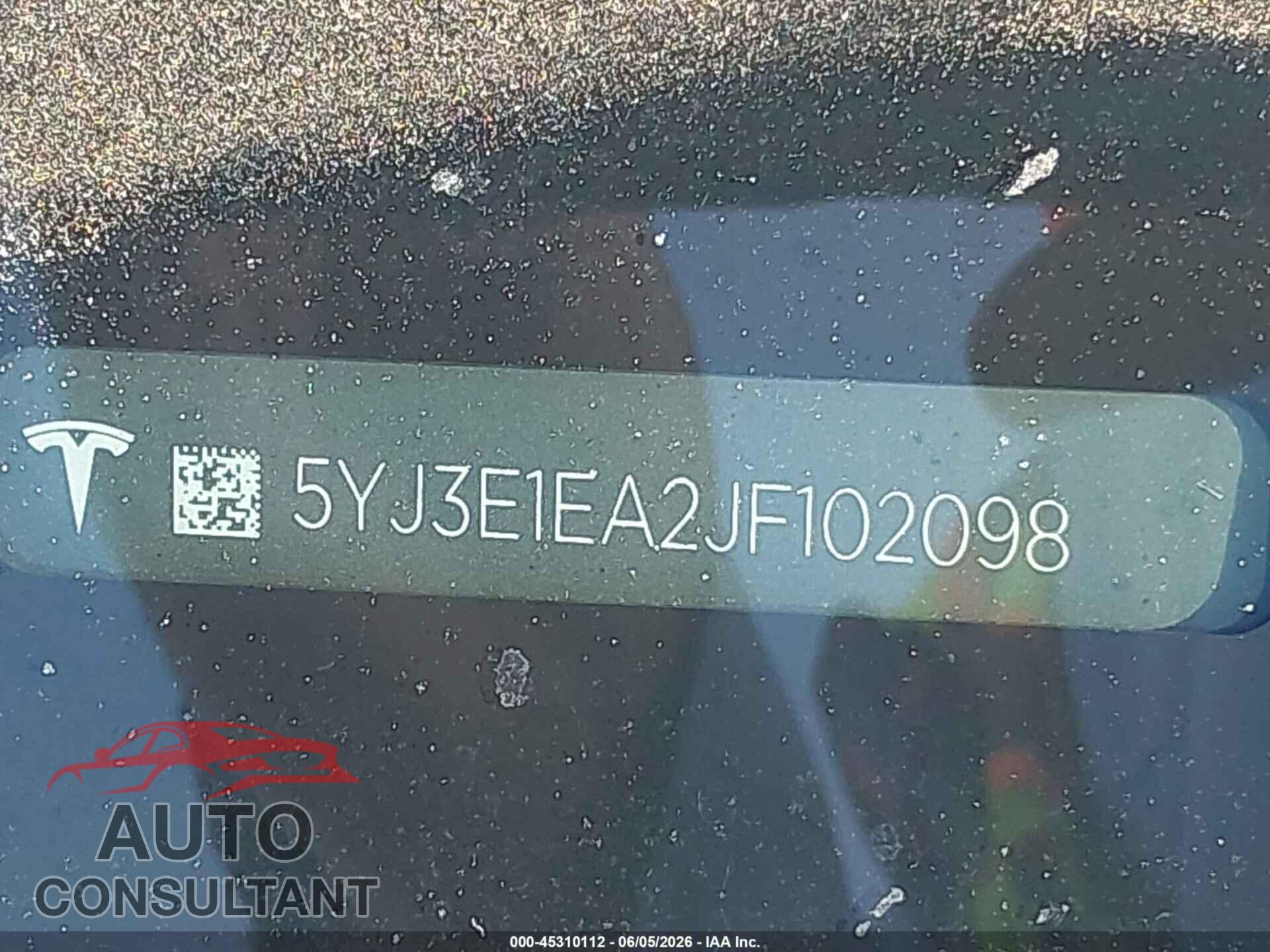 TESLA MODEL 3 2018 - 5YJ3E1EA2JF102098