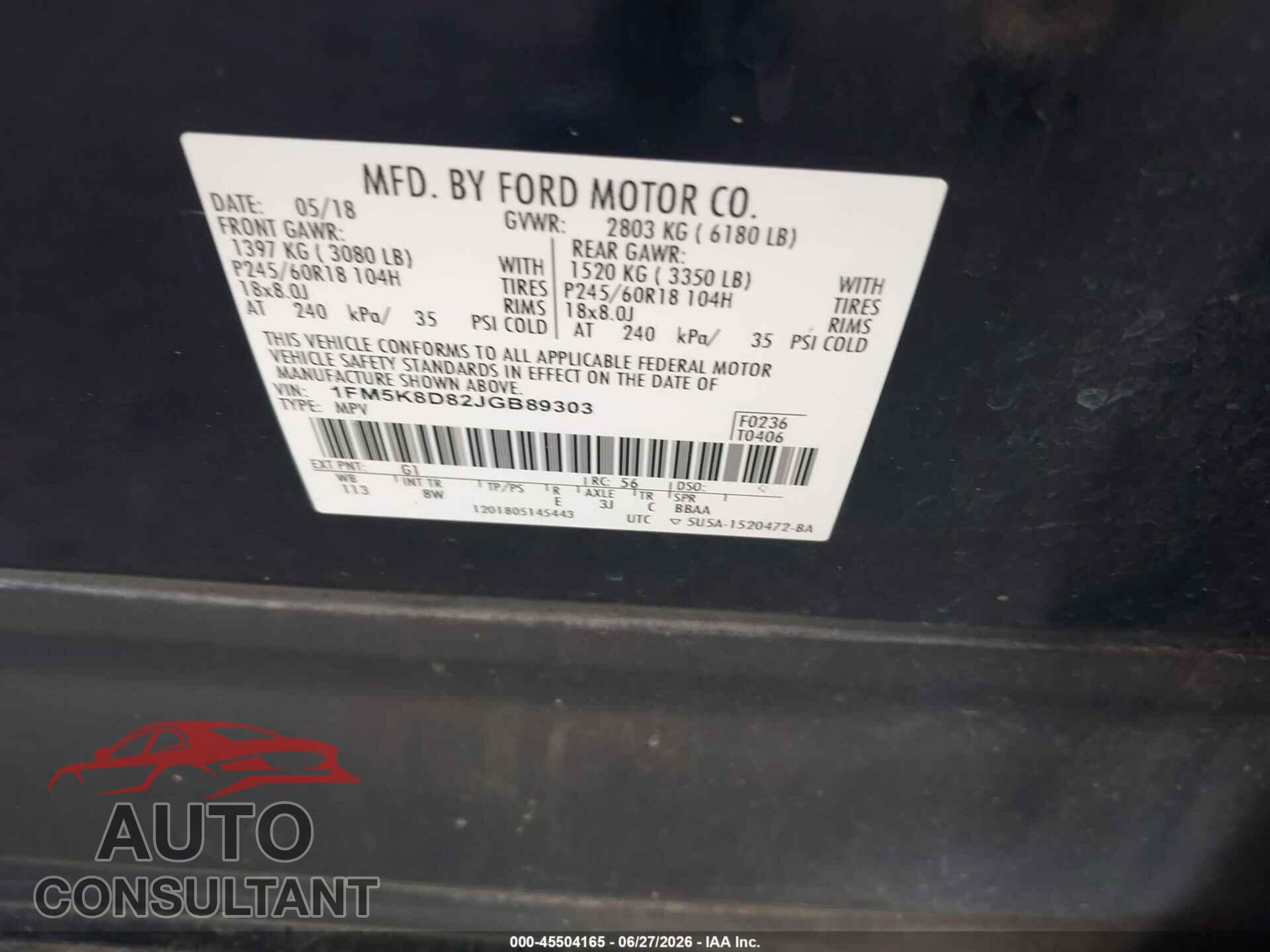 FORD EXPLORER 2018 - 1FM5K8D82JGB89303