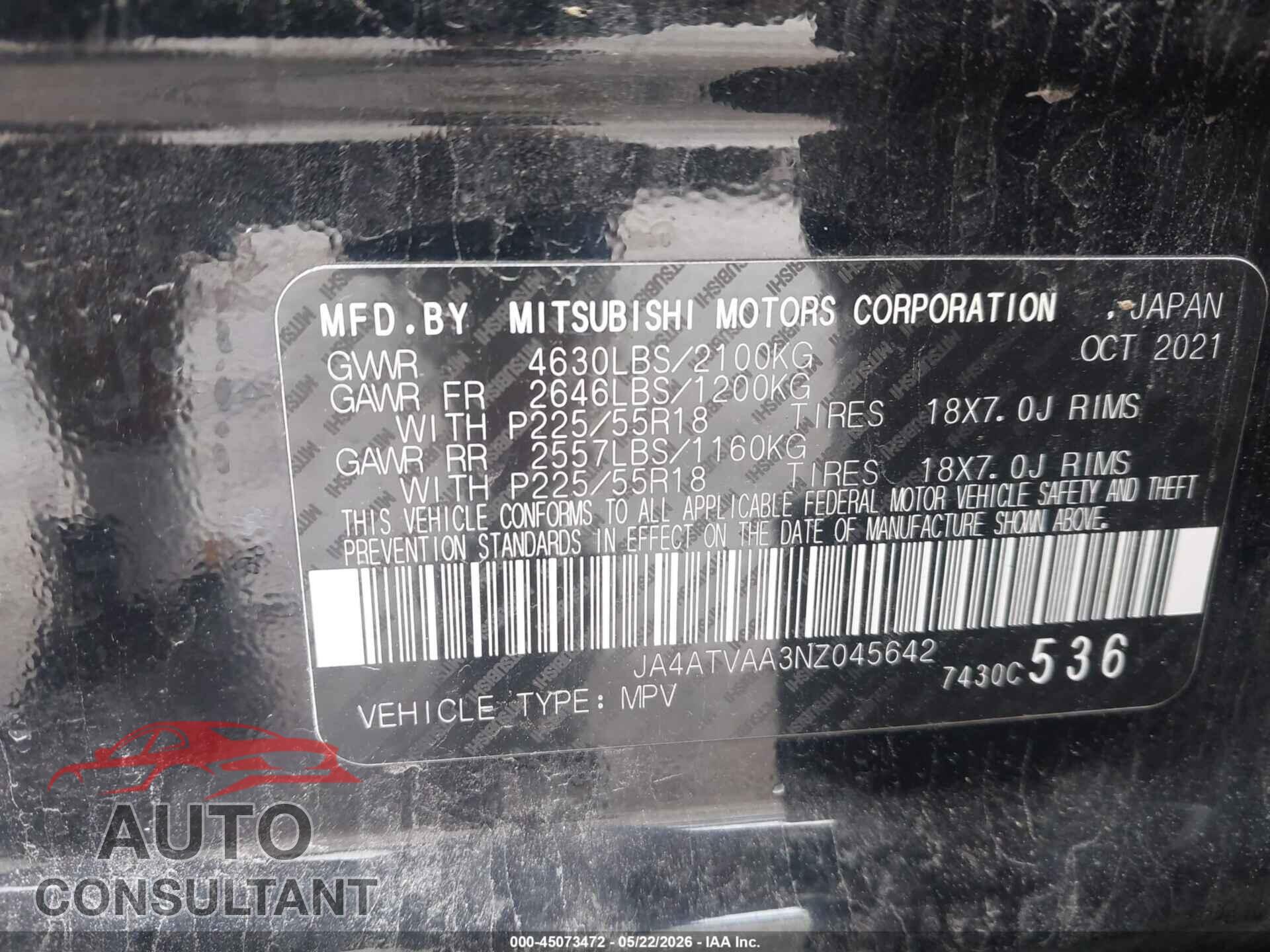 MITSUBISHI ECLIPSE CROSS 2022 - JA4ATVAA3NZ045642