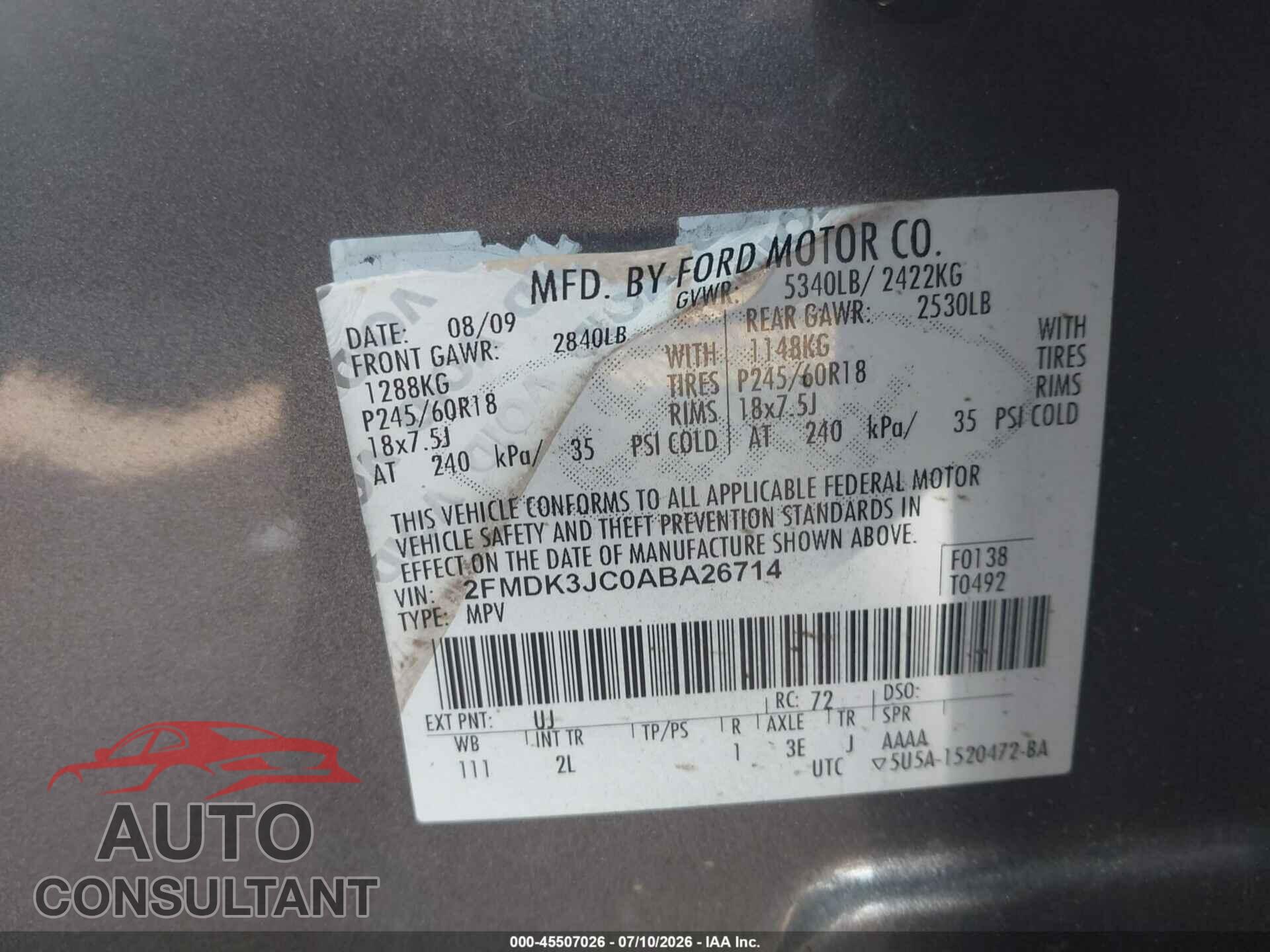 FORD EDGE 2010 - 2FMDK3JC0ABA26714