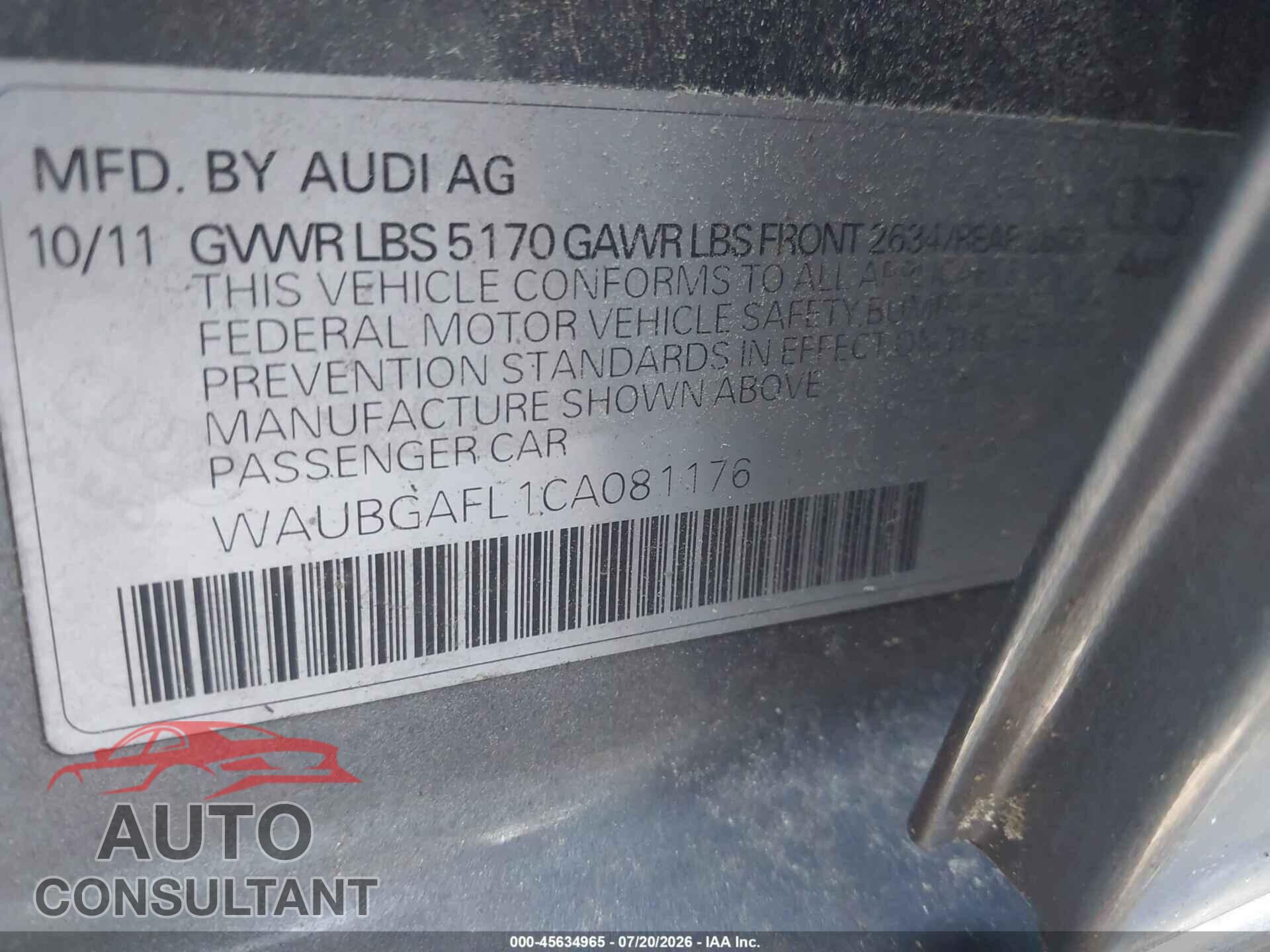 AUDI S4 2012 - WAUBGAFL1CA081176