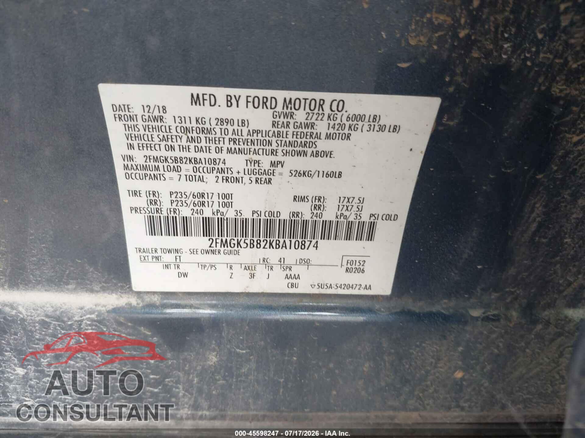 FORD FLEX 2019 - 2FMGK5B82KBA10874