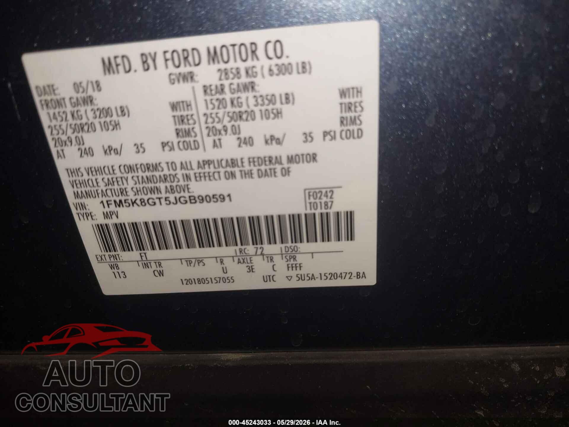FORD EXPLORER 2018 - 1FM5K8GT5JGB90591