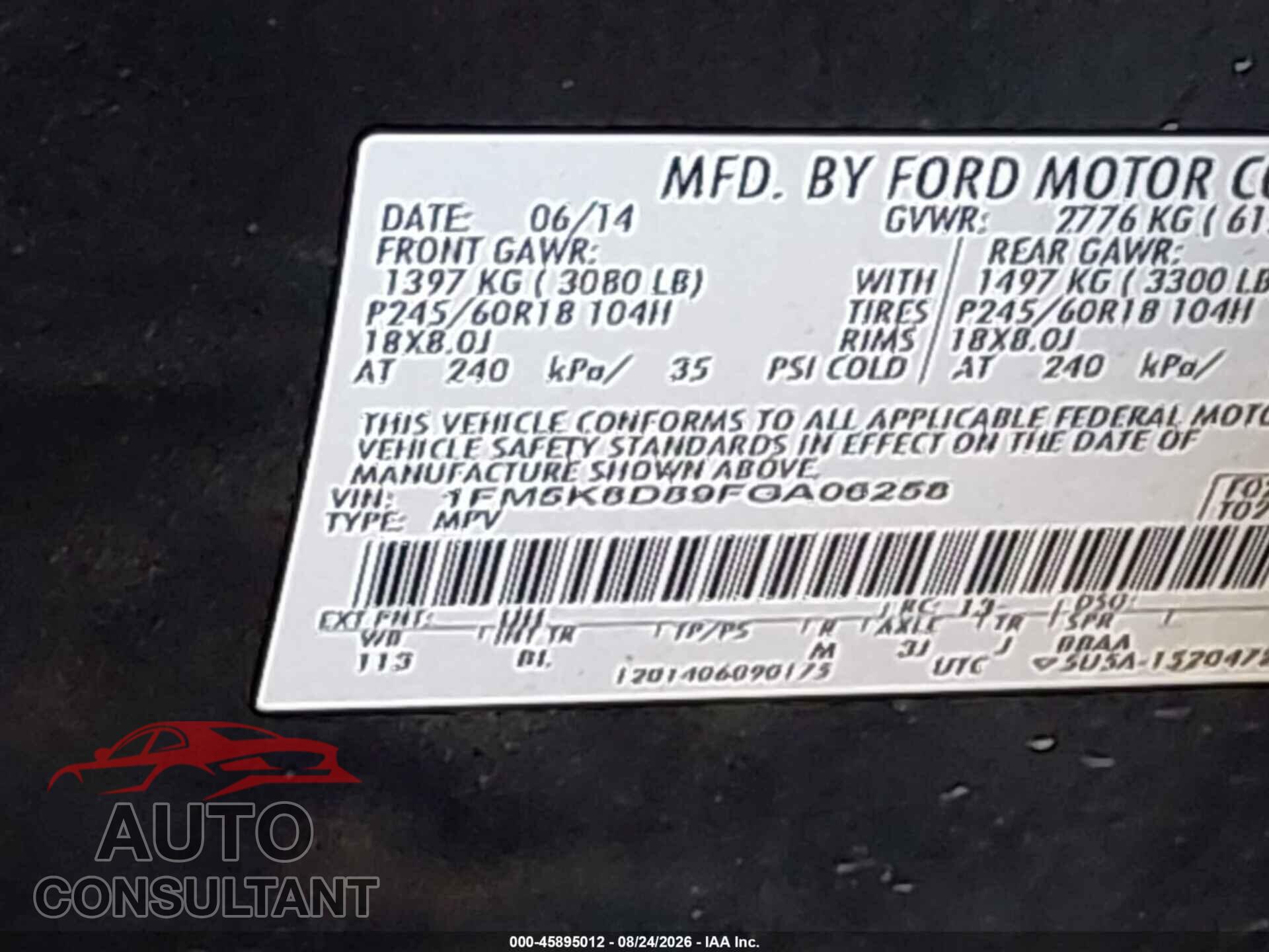 FORD EXPLORER 2015 - 1FM5K8D89FGA06258