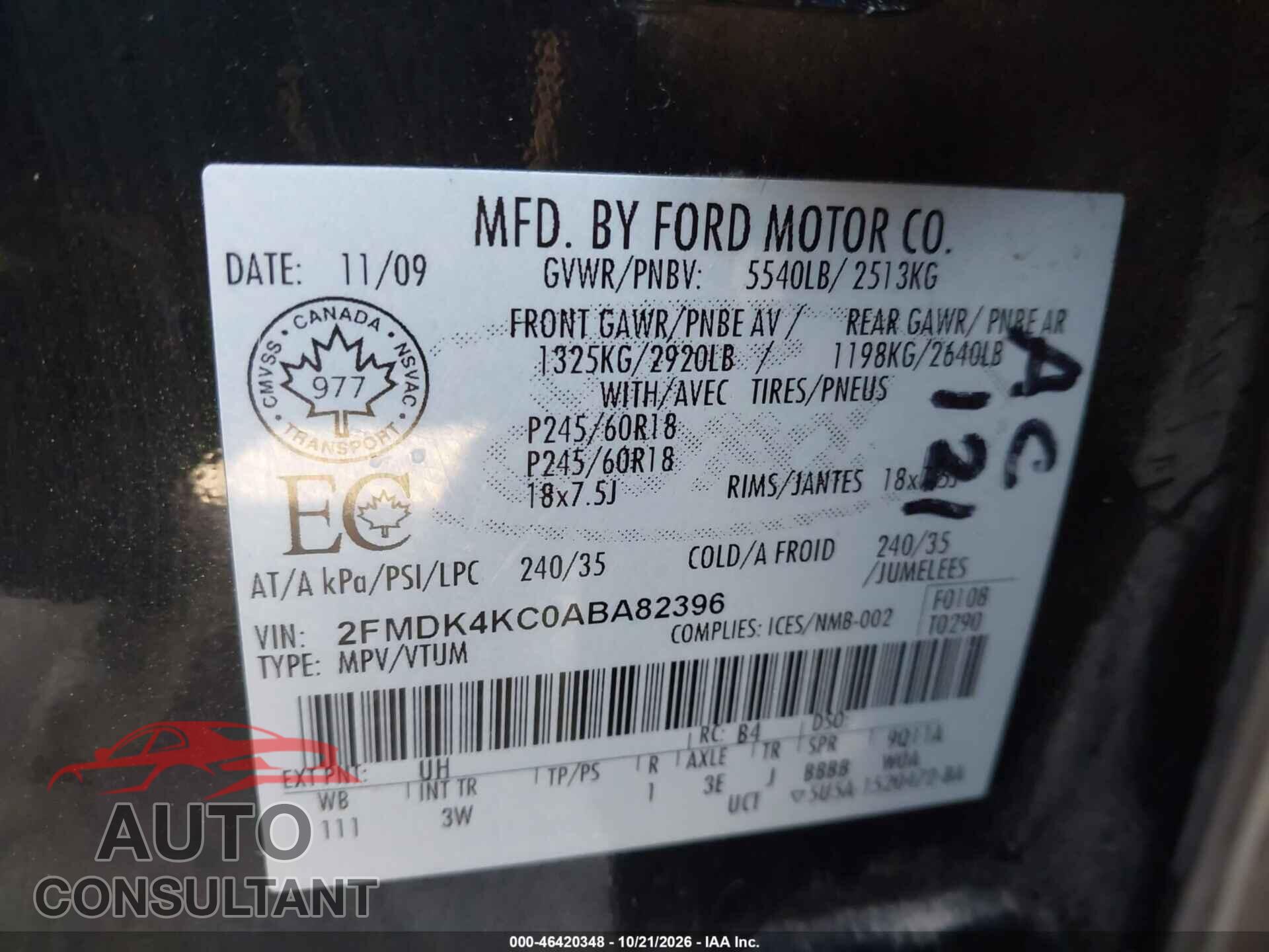 FORD EDGE 2010 - 2FMDK4KC0ABA82396
