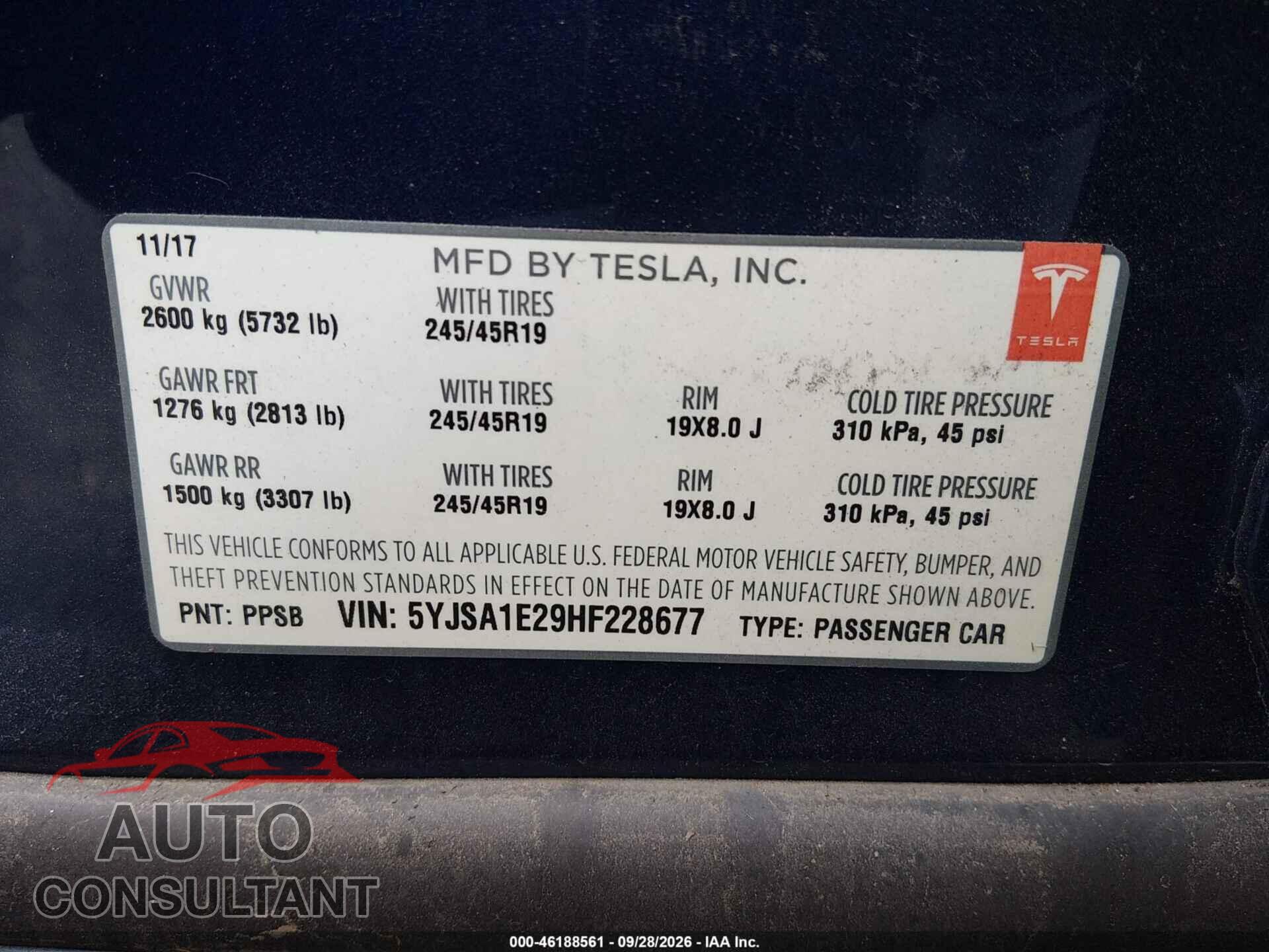 TESLA MODEL S 2017 - 5YJSA1E29HF228677