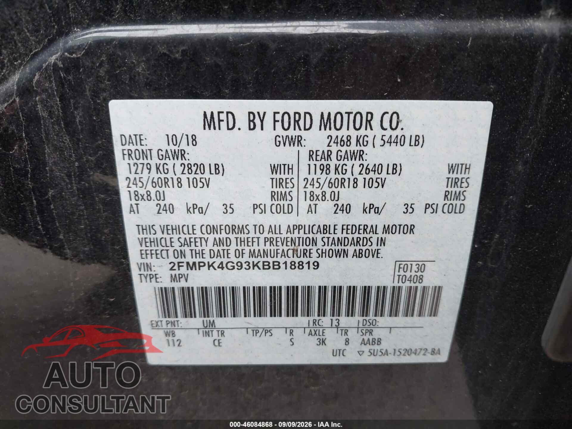 FORD EDGE 2019 - 2FMPK4G93KBB18819