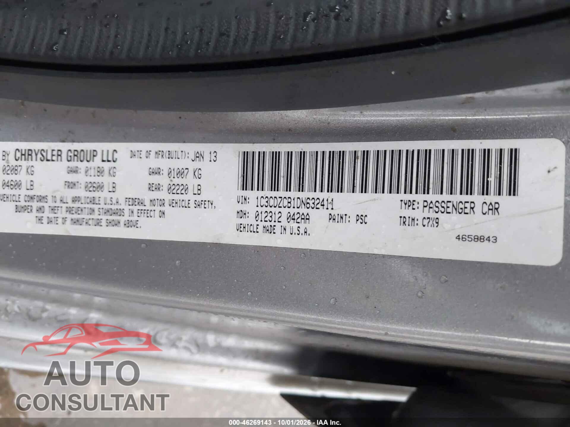DODGE AVENGER 2013 - 1C3CDZCB1DN632411