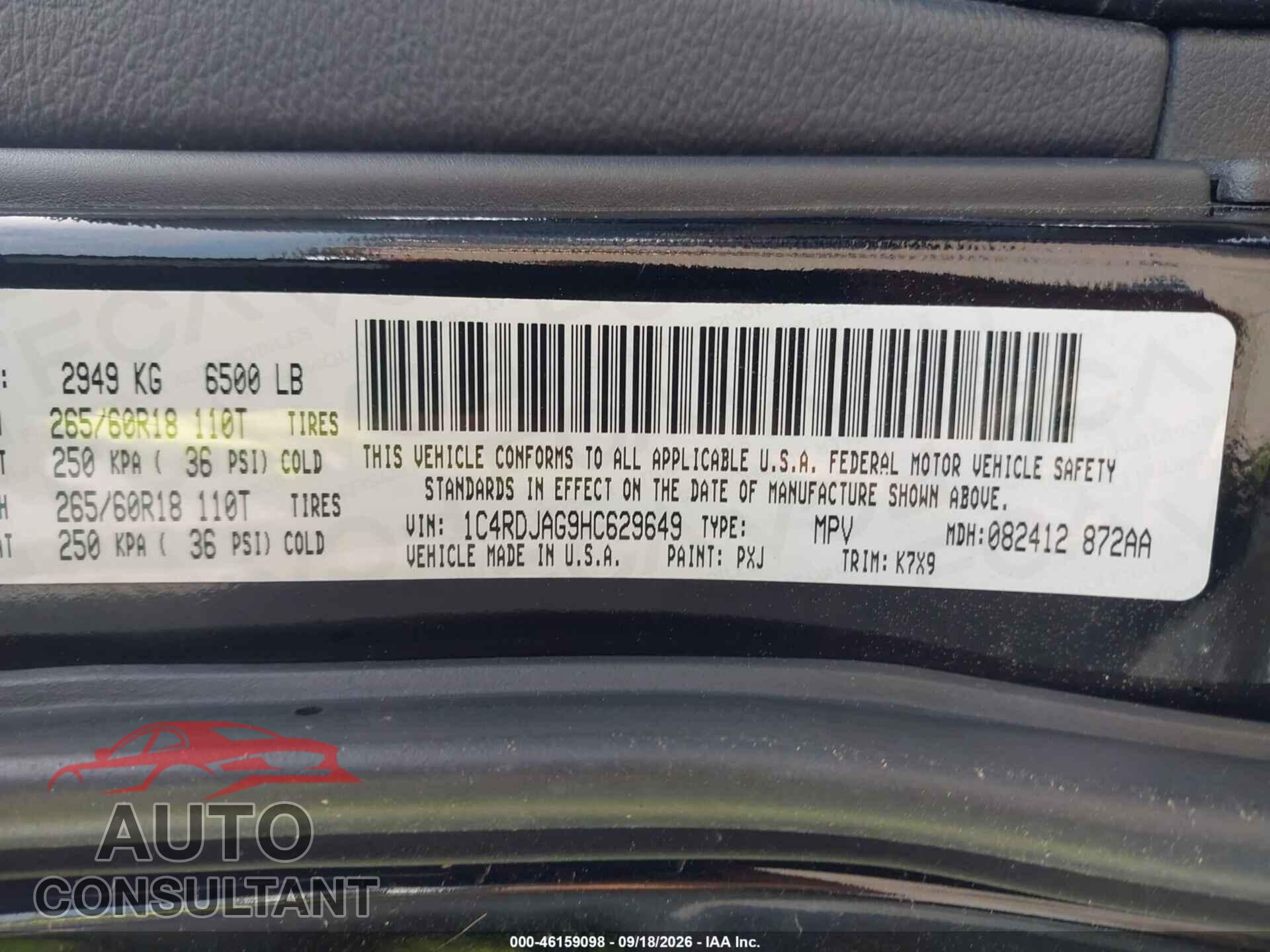 DODGE DURANGO 2017 - 1C4RDJAG9HC629649