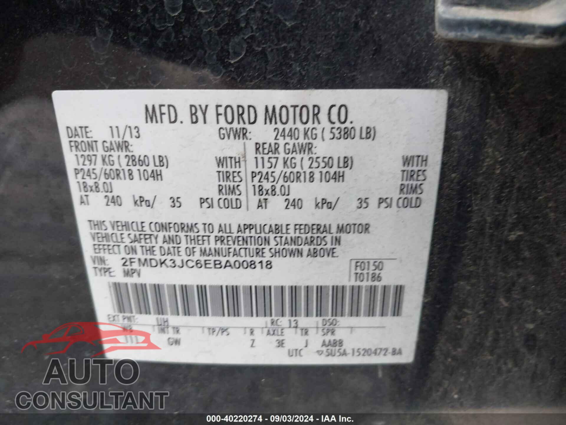 FORD EDGE 2014 - 2FMDK3JC6EBA00818