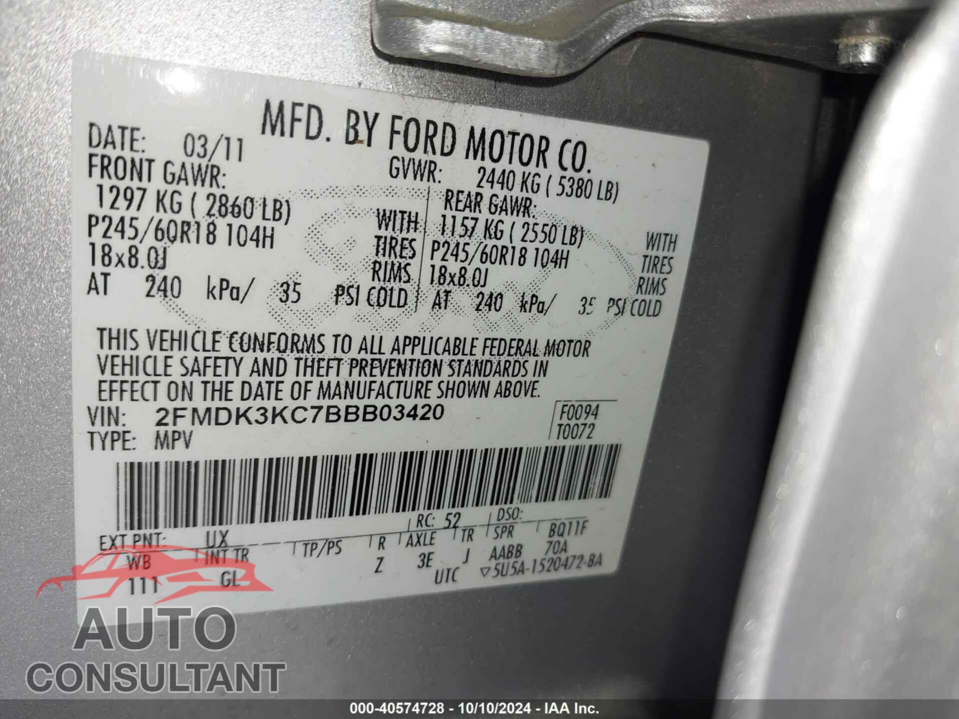 FORD EDGE 2011 - 2FMDK3KC7BBB03420