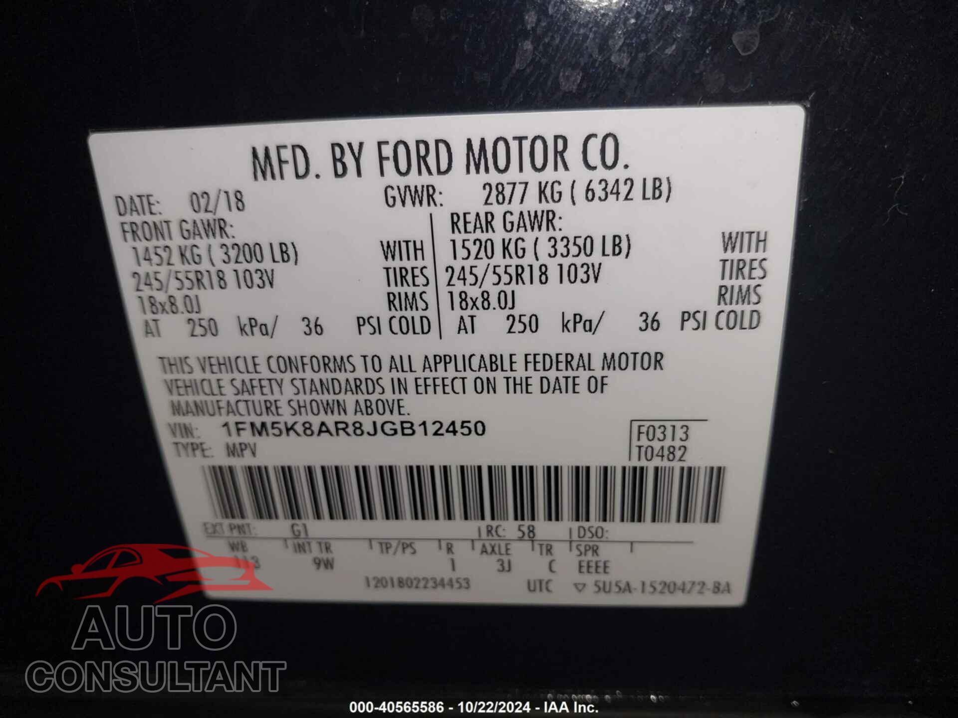 FORD POLICE INTERCEPTOR UTILITY 2018 - 1FM5K8AR8JGB12450