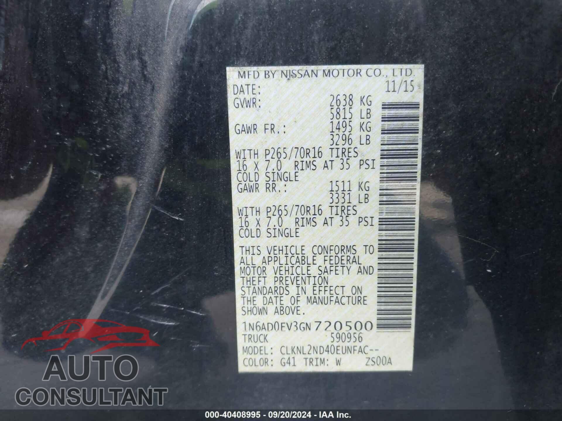 NISSAN FRONTIER 2016 - 1N6AD0EV3GN720500