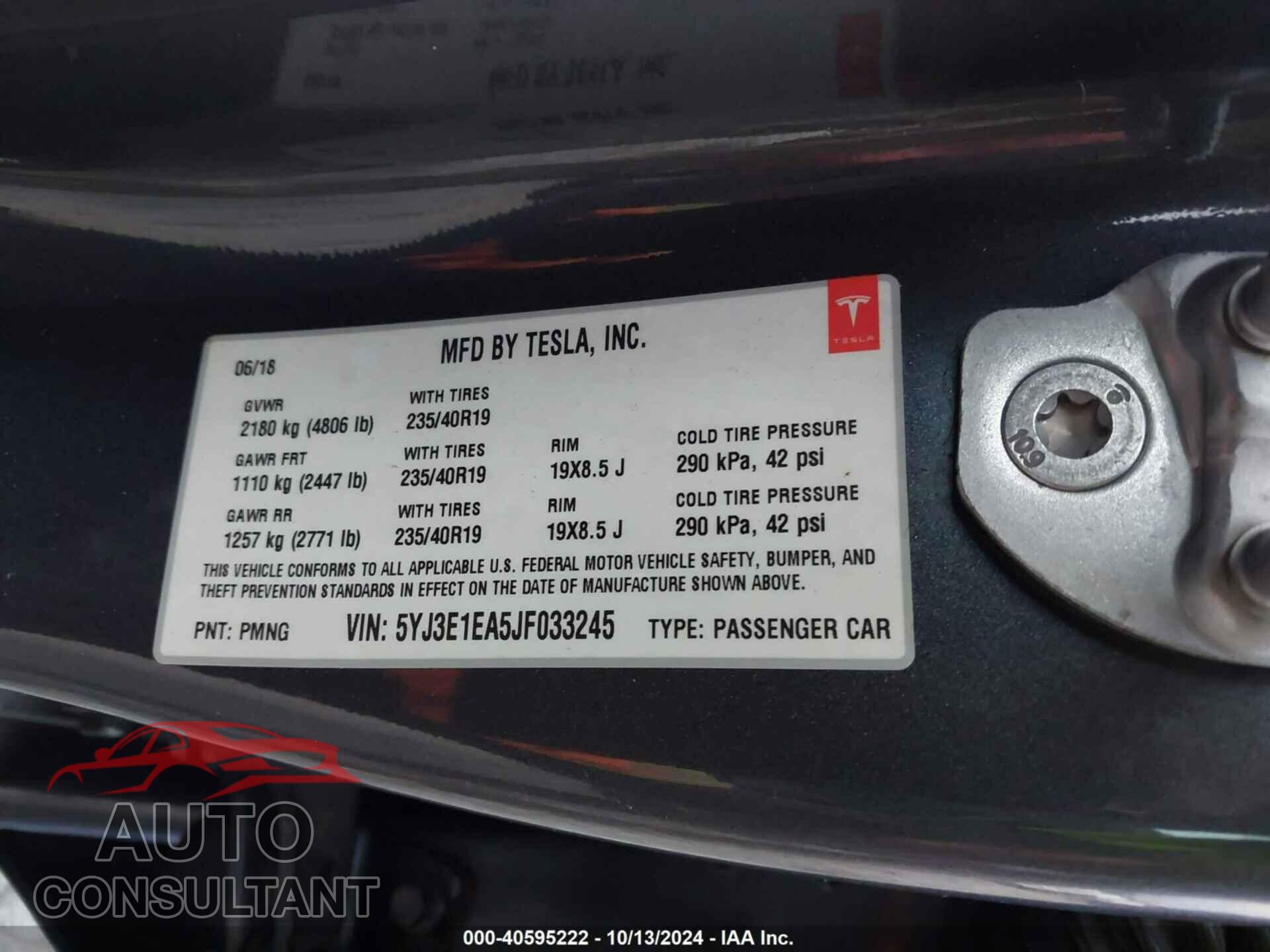 TESLA MODEL 3 2018 - 5YJ3E1EA5JF033245