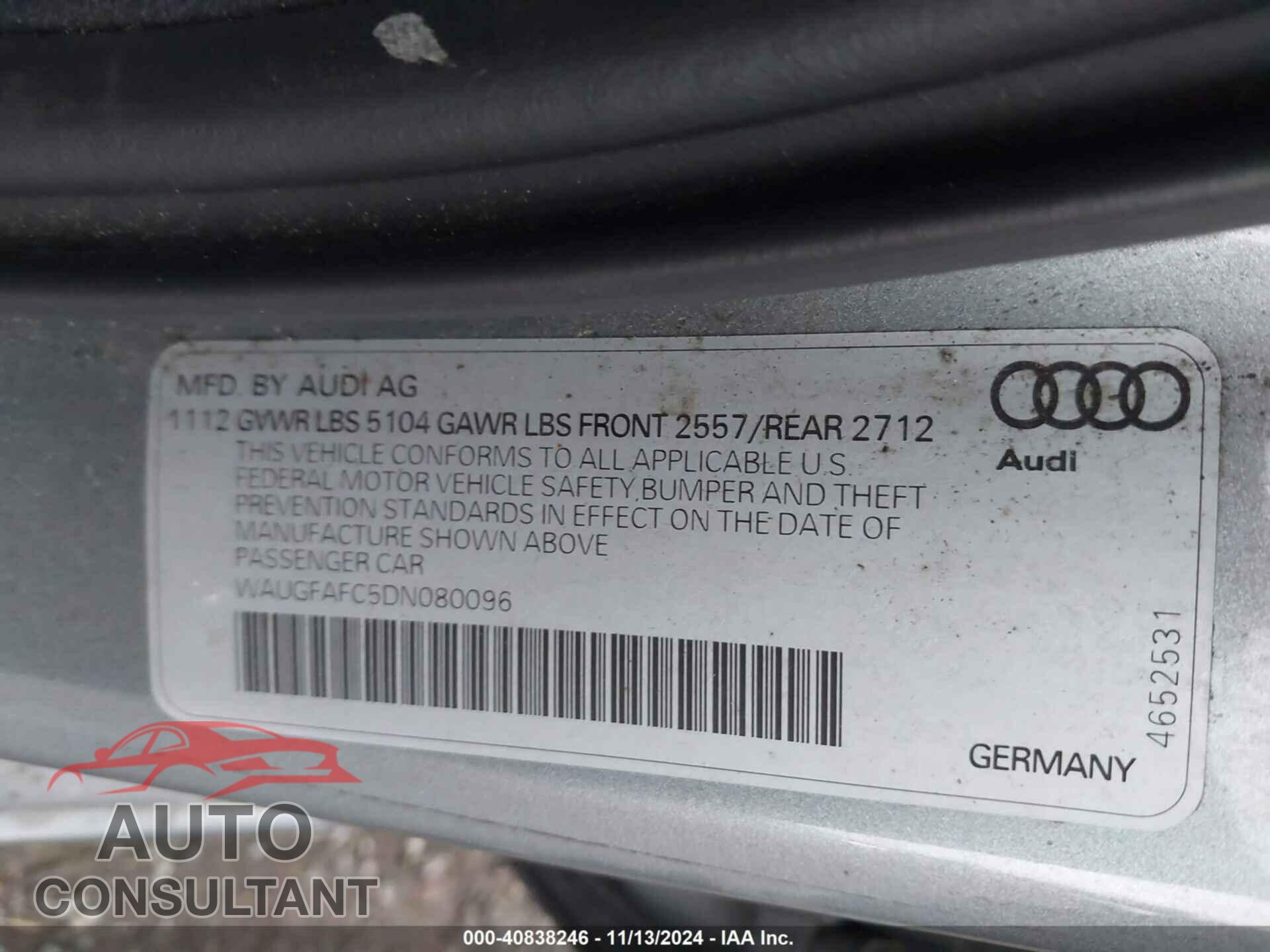 AUDI A6 2013 - WAUGFAFC5DN080096