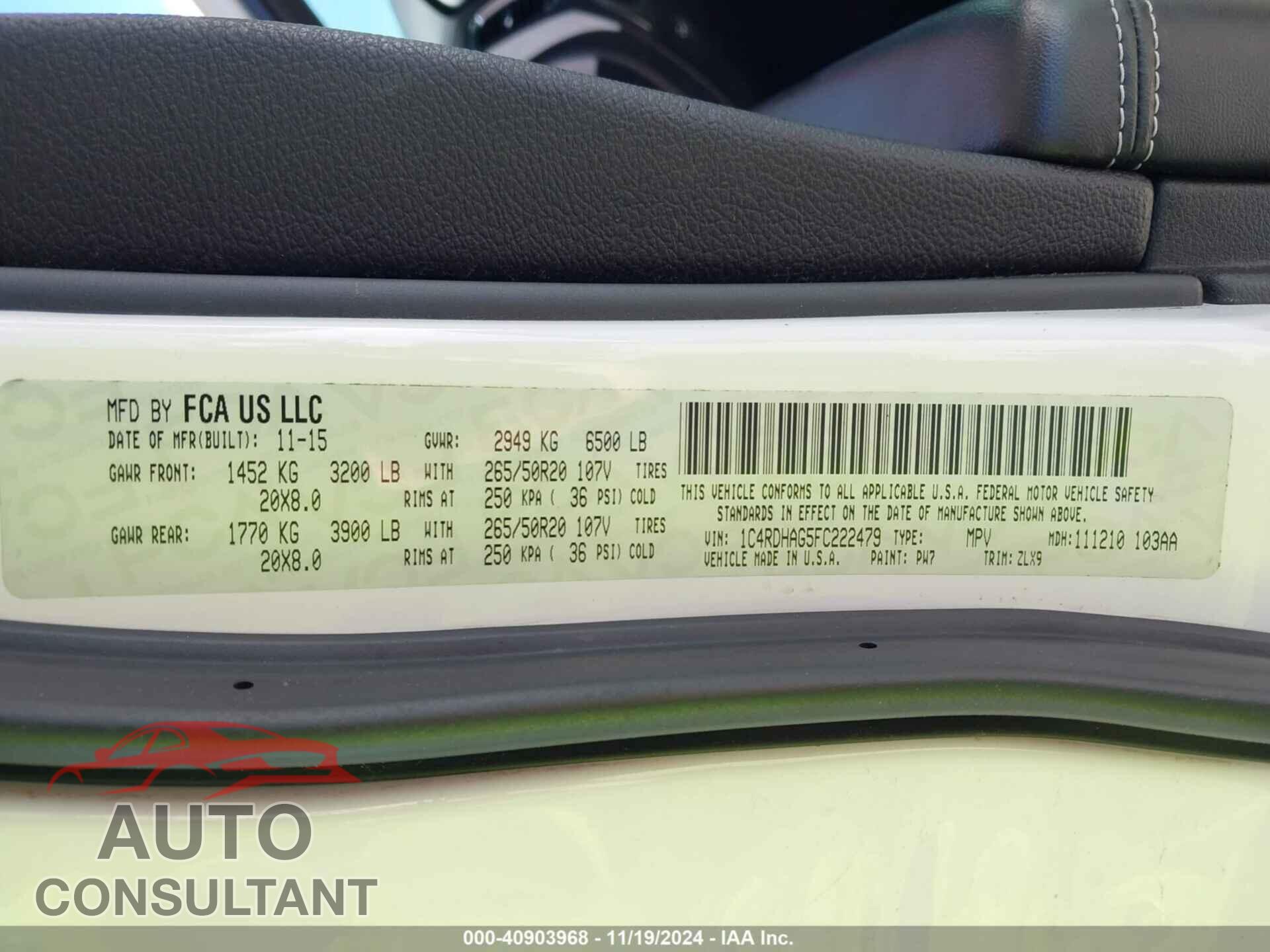 DODGE DURANGO 2015 - 1C4RDHAG5FC222479