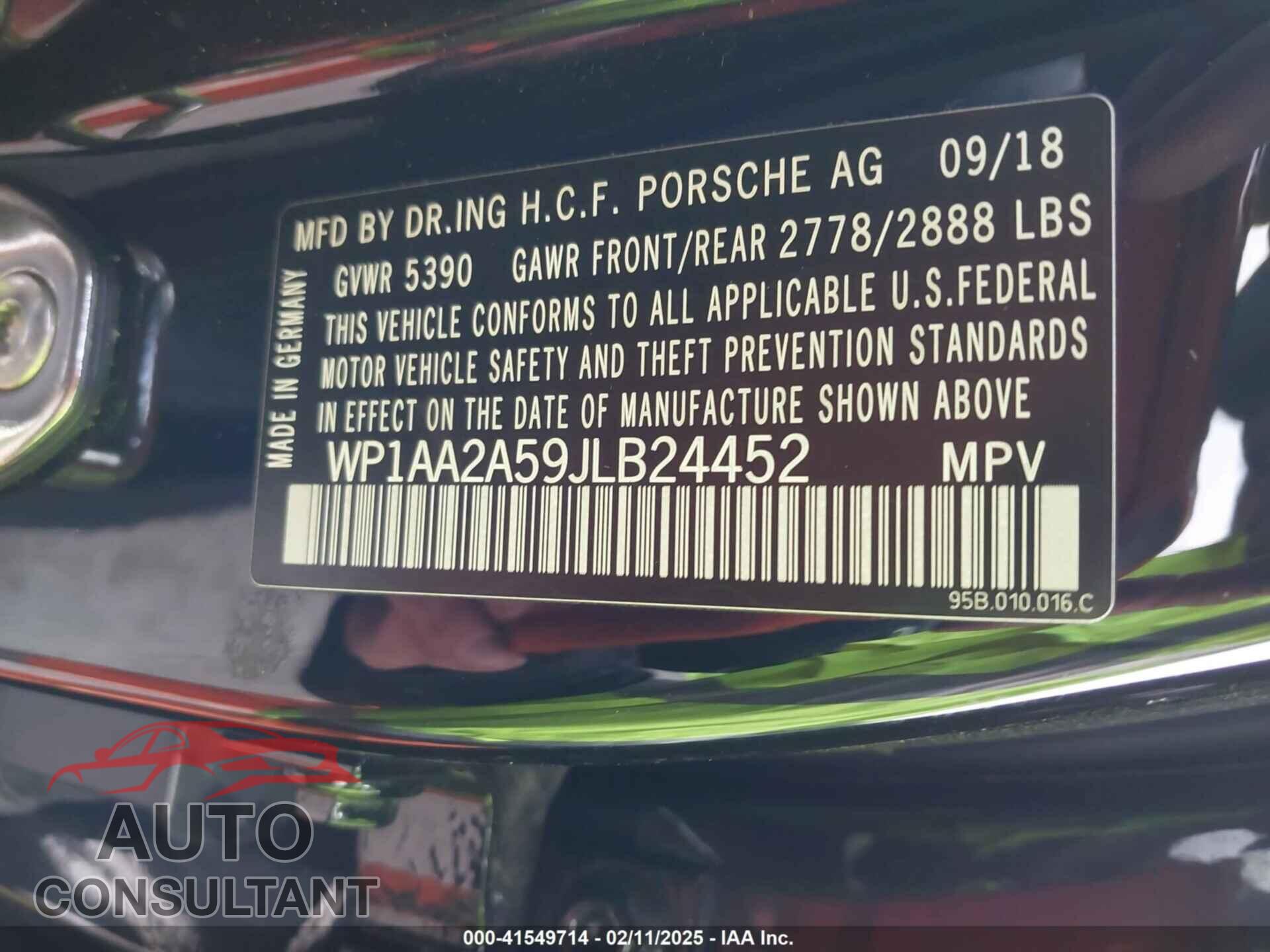 PORSCHE MACAN 2018 - WP1AA2A59JLB24452