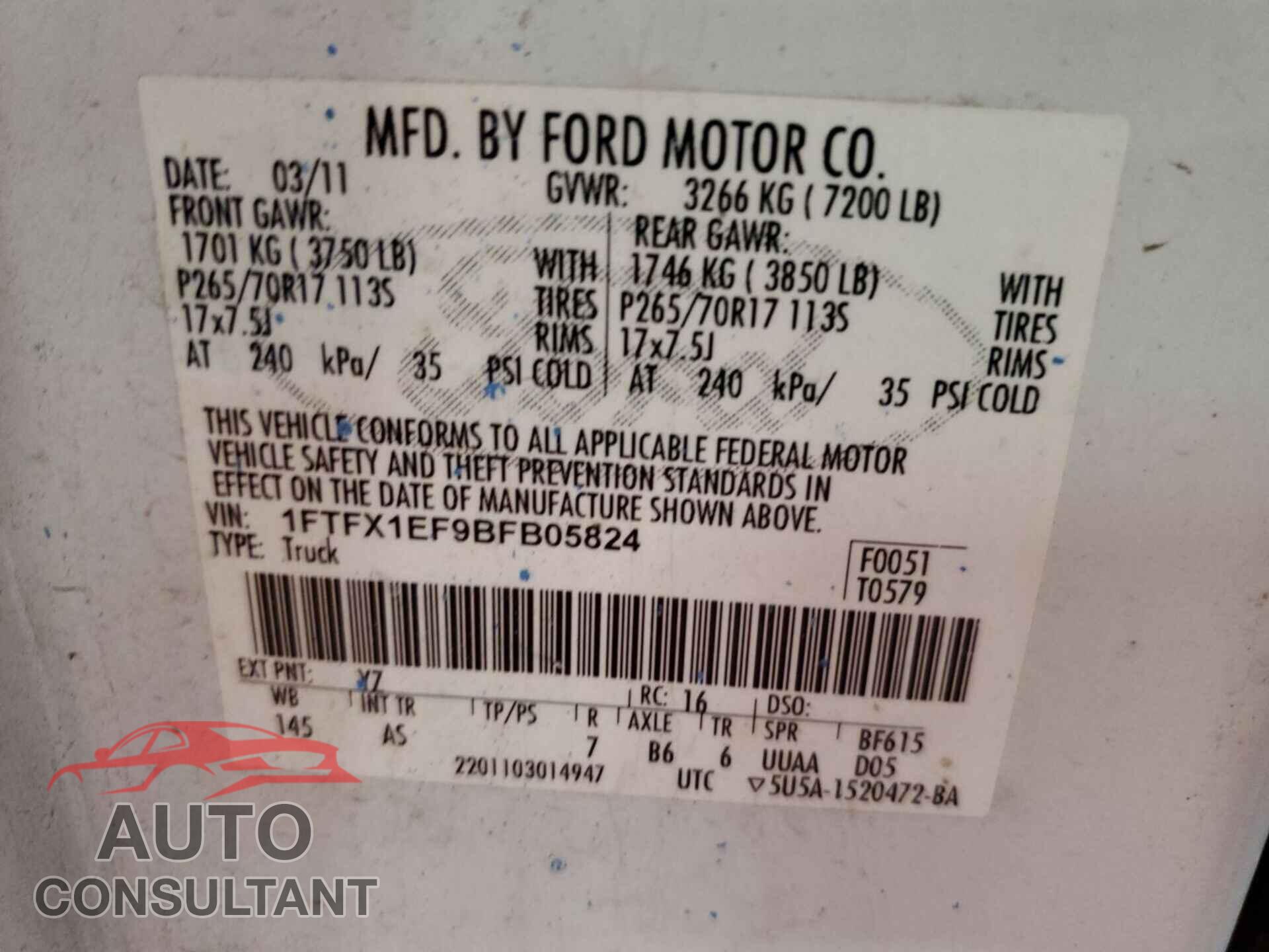 FORD F-150 2011 - 1FTFX1EF9BFB05824