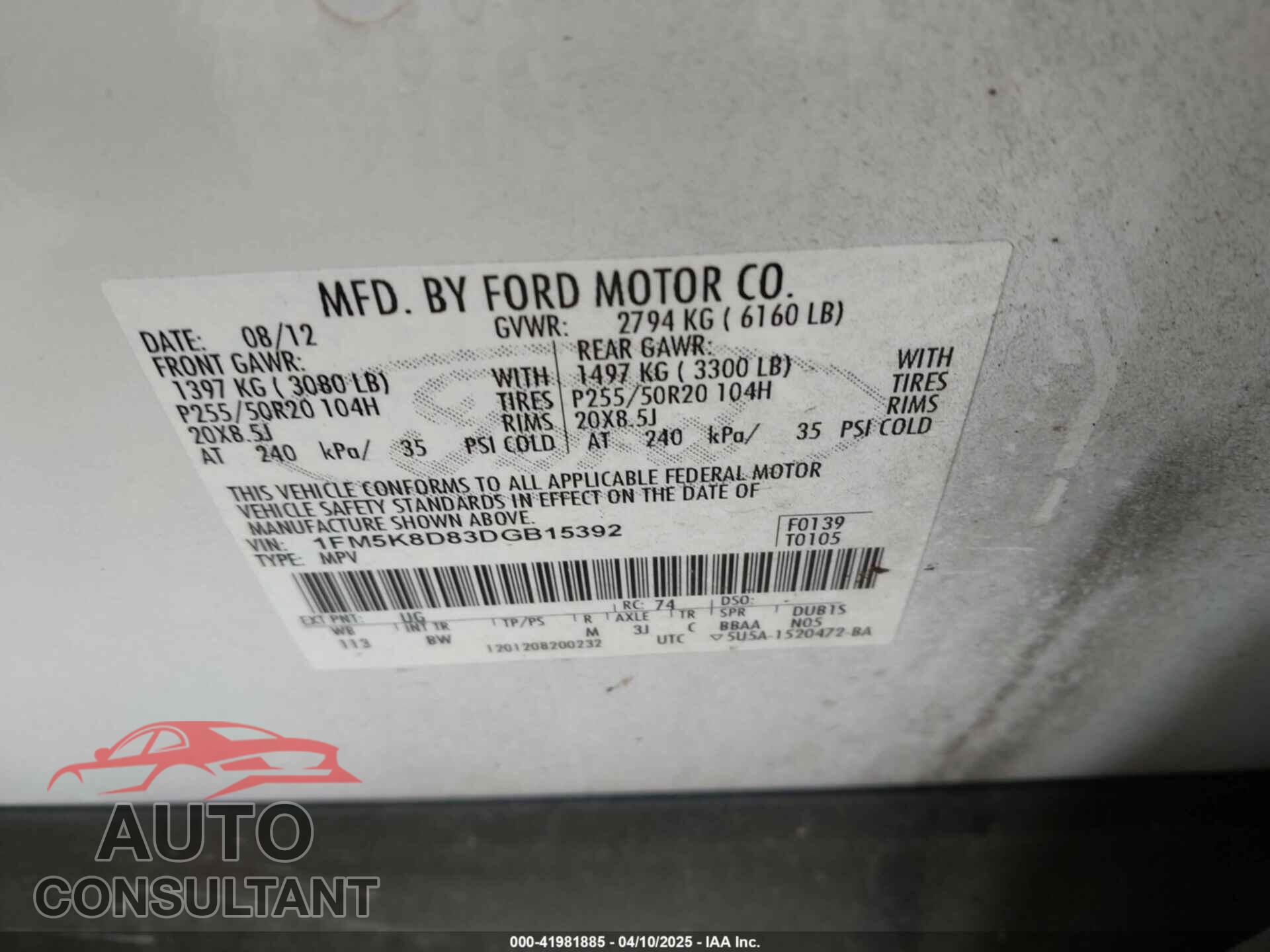 FORD EXPLORER 2013 - 1FM5K8D83DGB15392