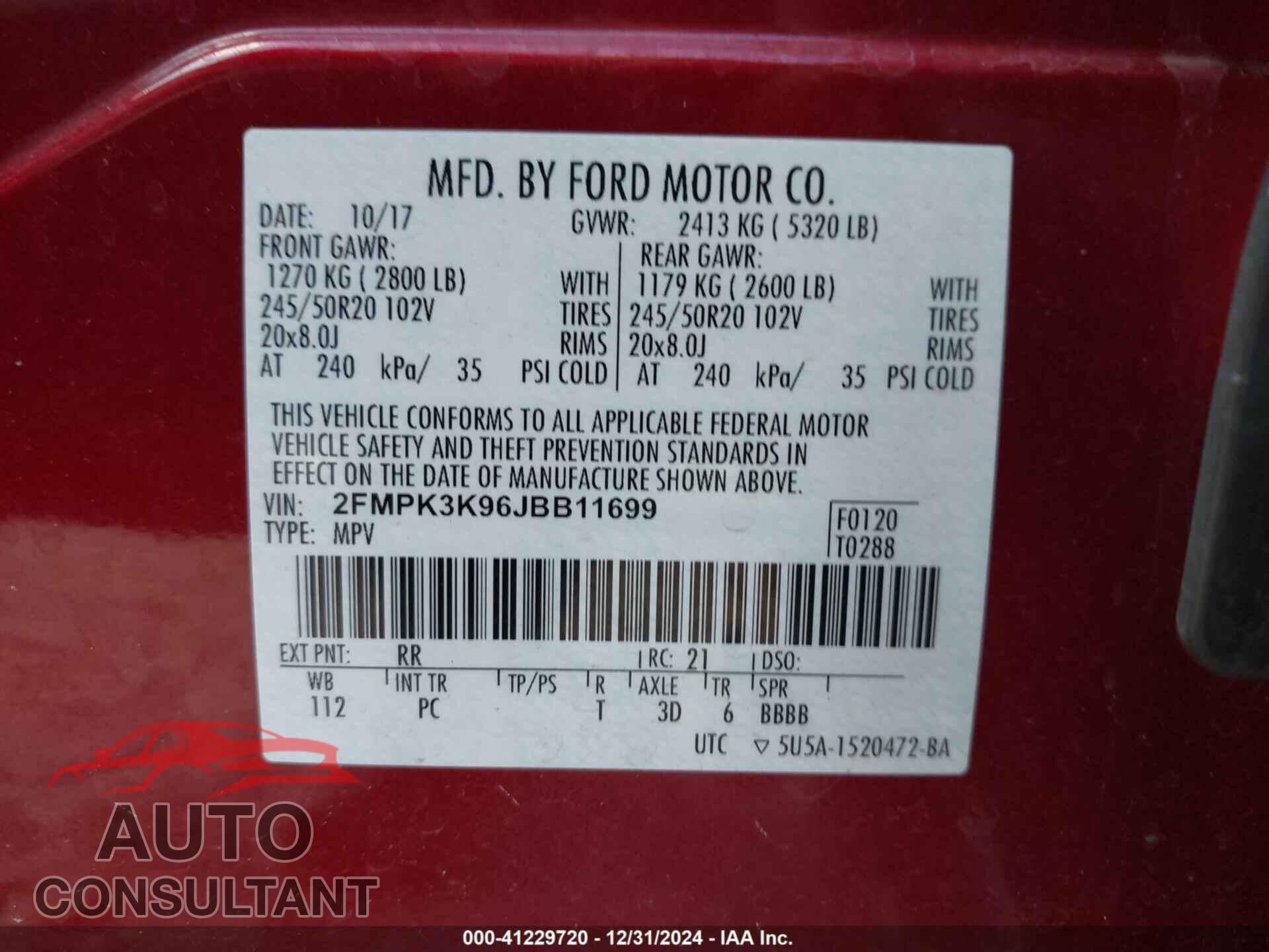 FORD EDGE 2018 - 2FMPK3K96JBB11699